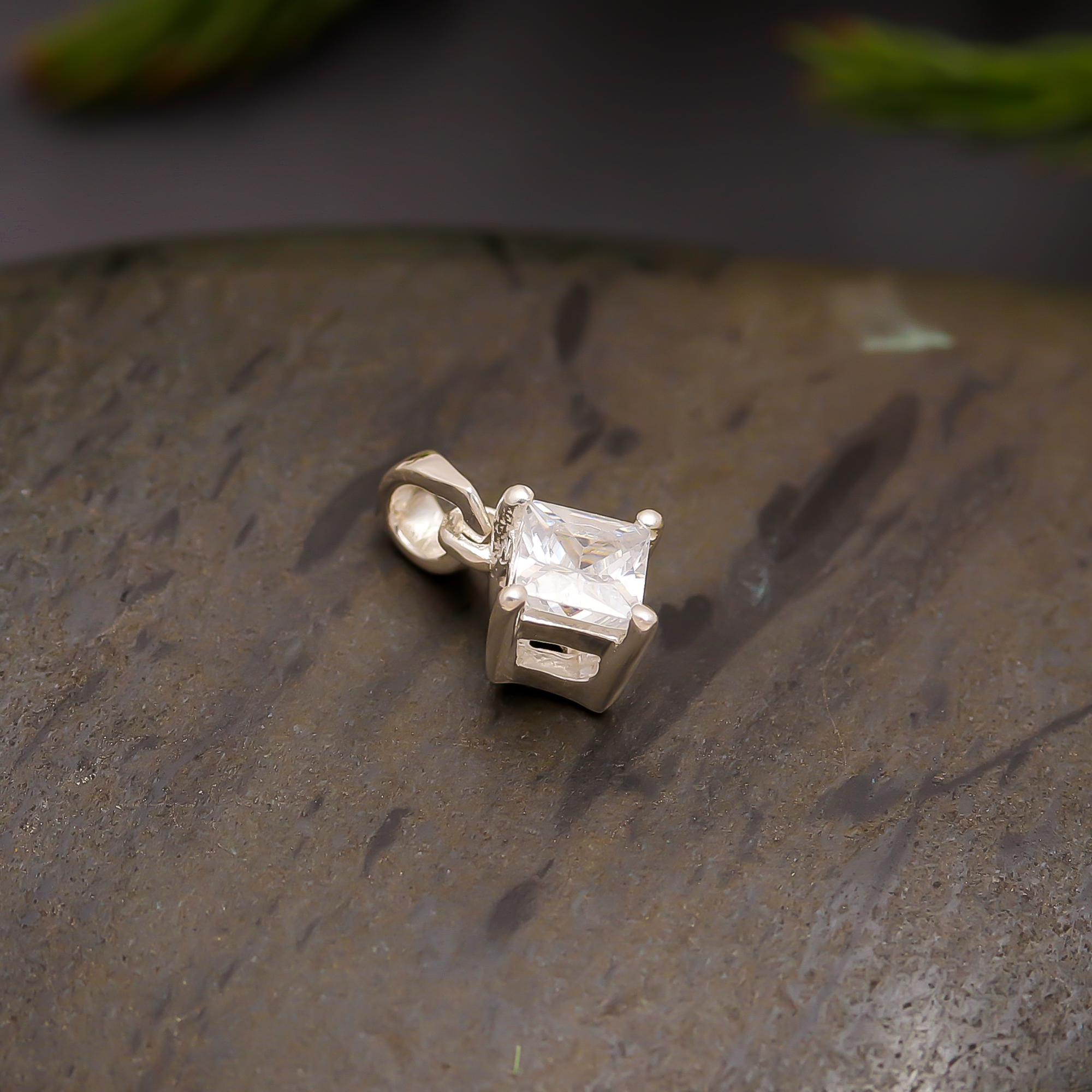 925 Silver Princess-Cut Solitaire Pendant