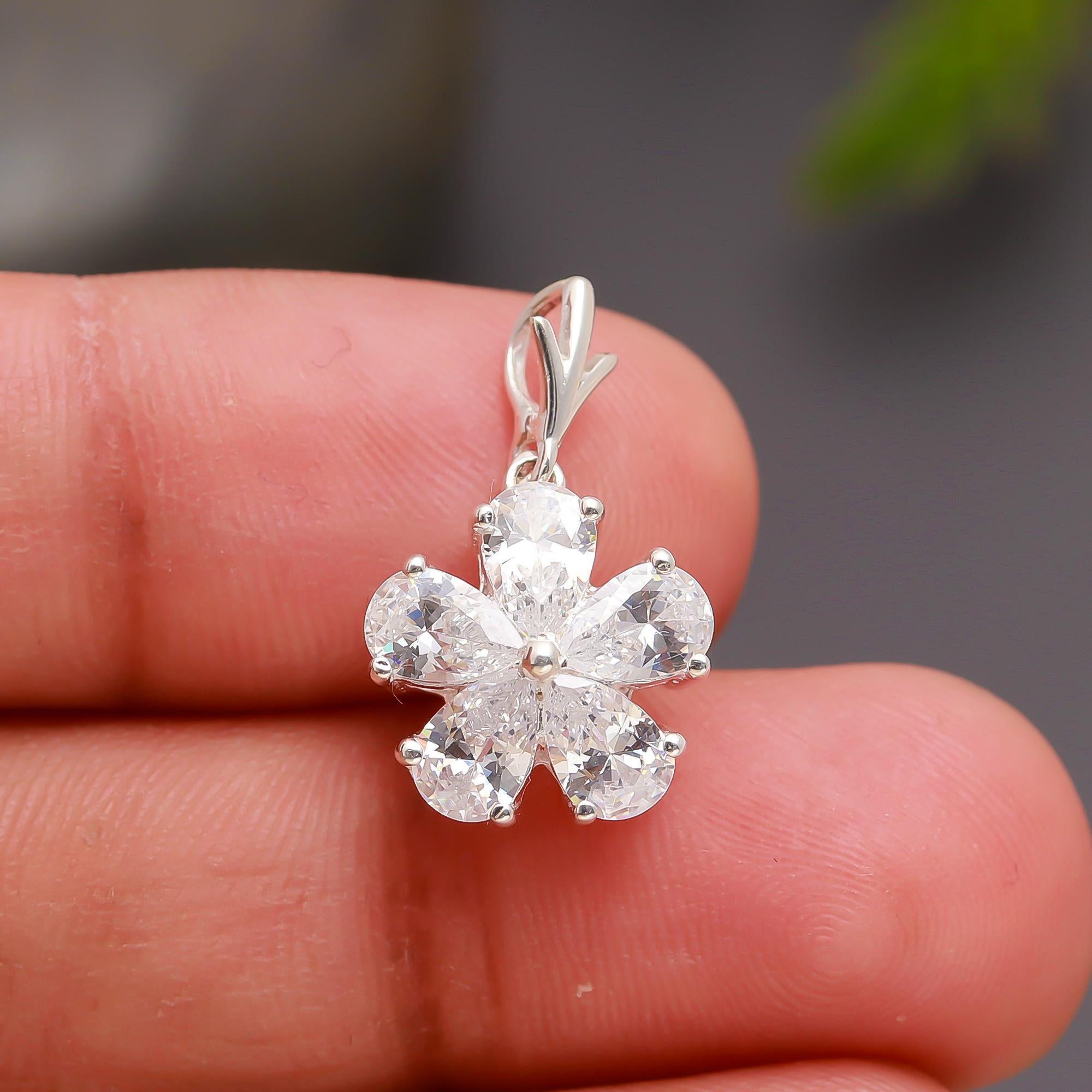 925 Silver Five-Petal CZ Flower Pendant