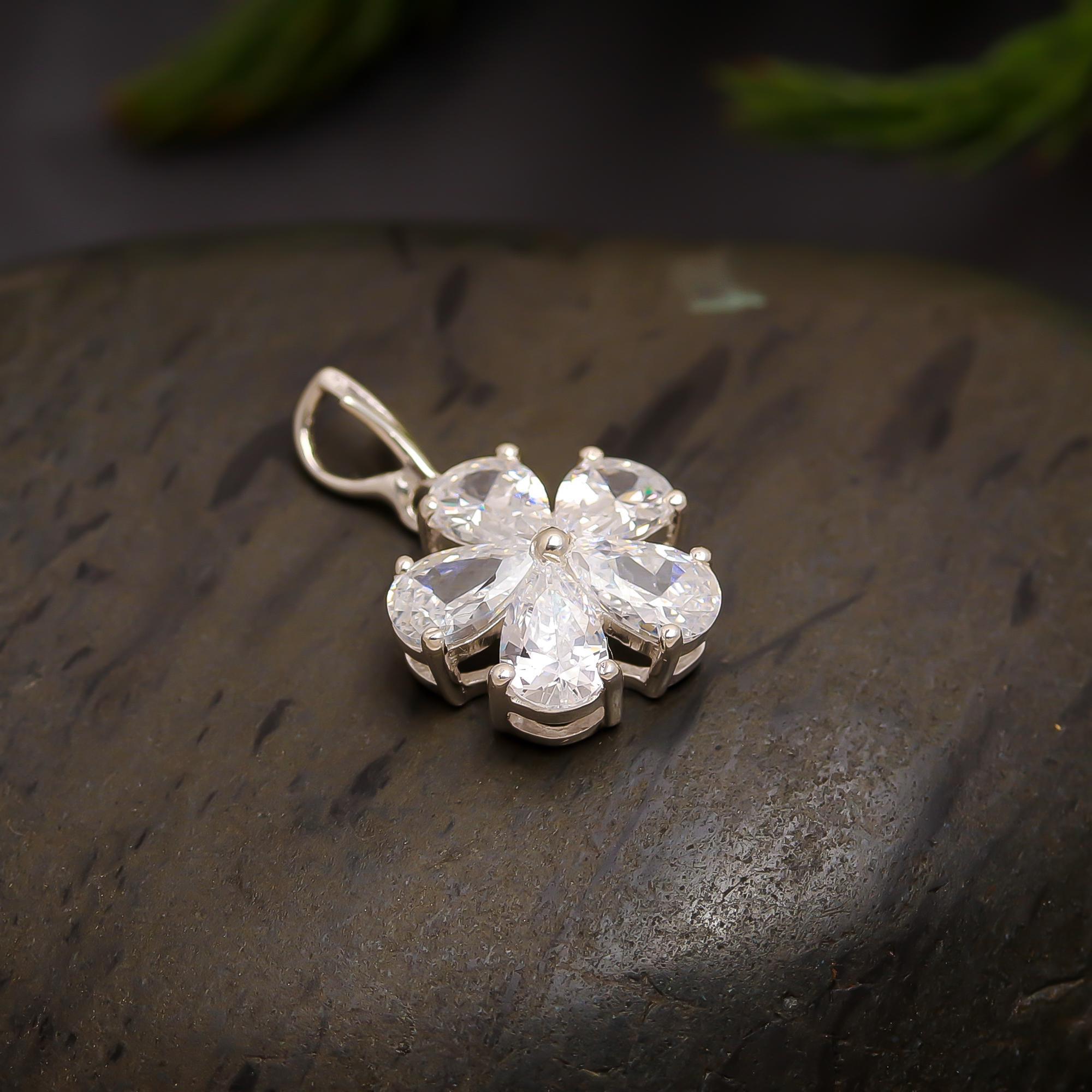 925 Silver Five-Petal CZ Flower Pendant