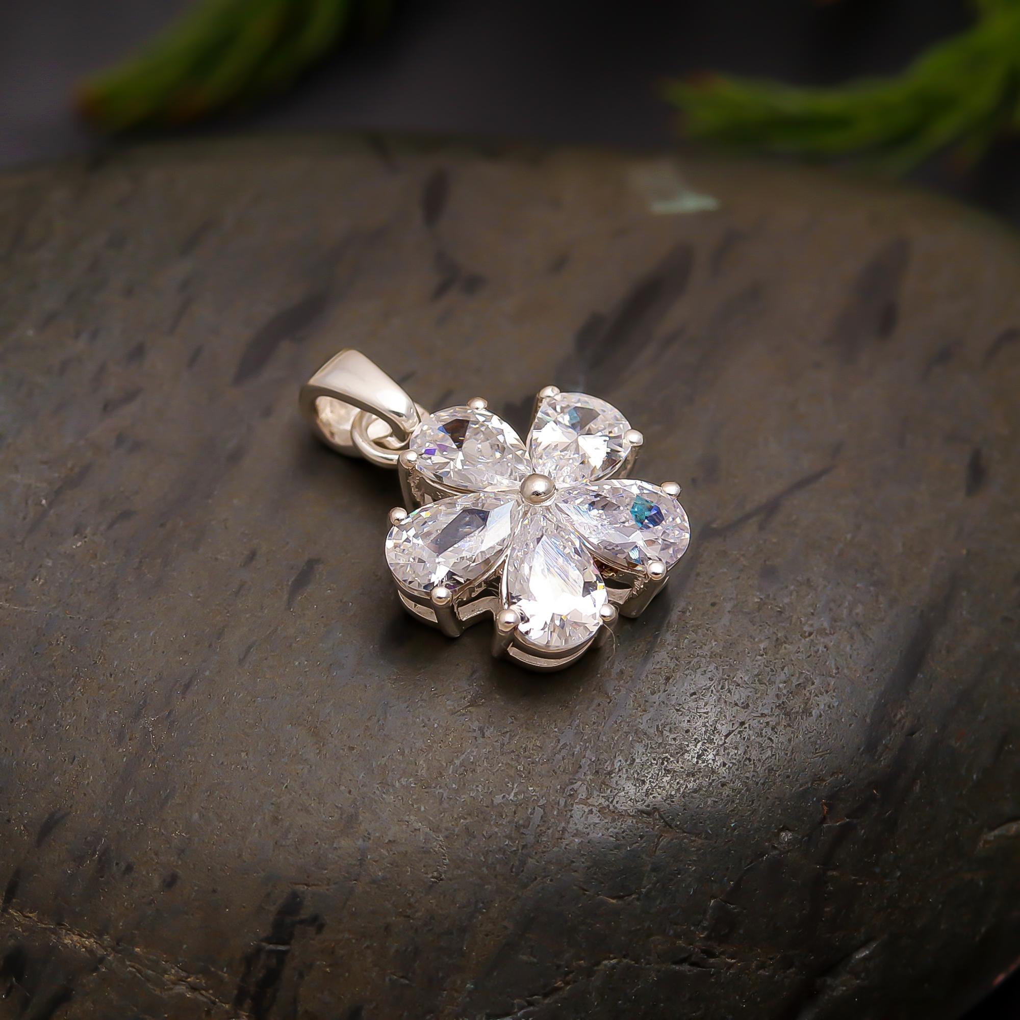 925 Silver CZ Flower Pendant
