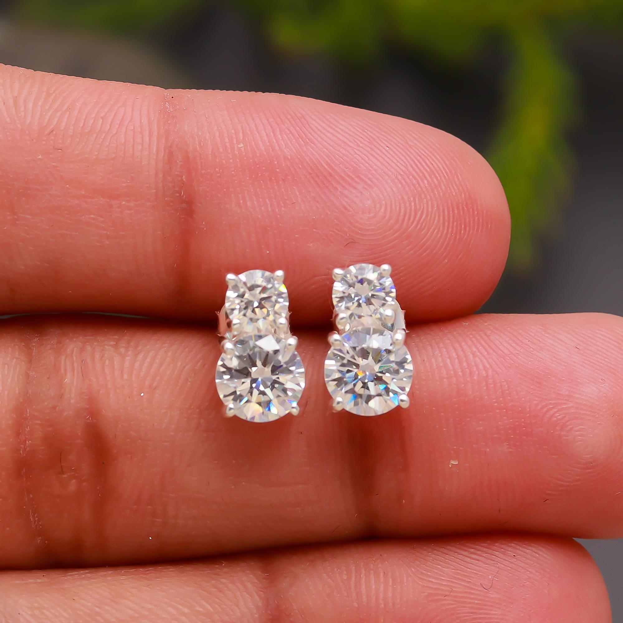 925 Silver Double Round CZ Stud Earrings