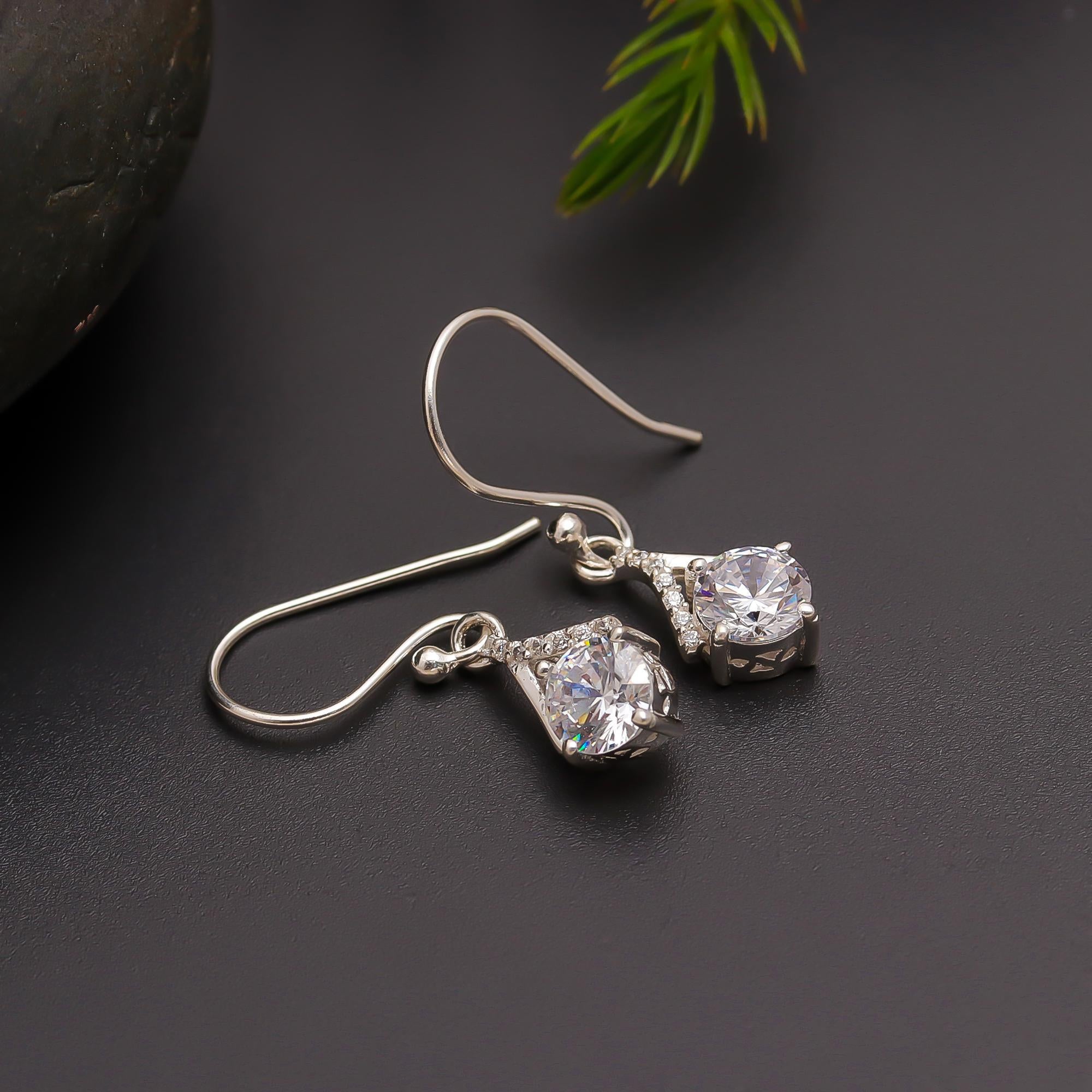 925 Silver CZ Teardrop Dangle Earrings