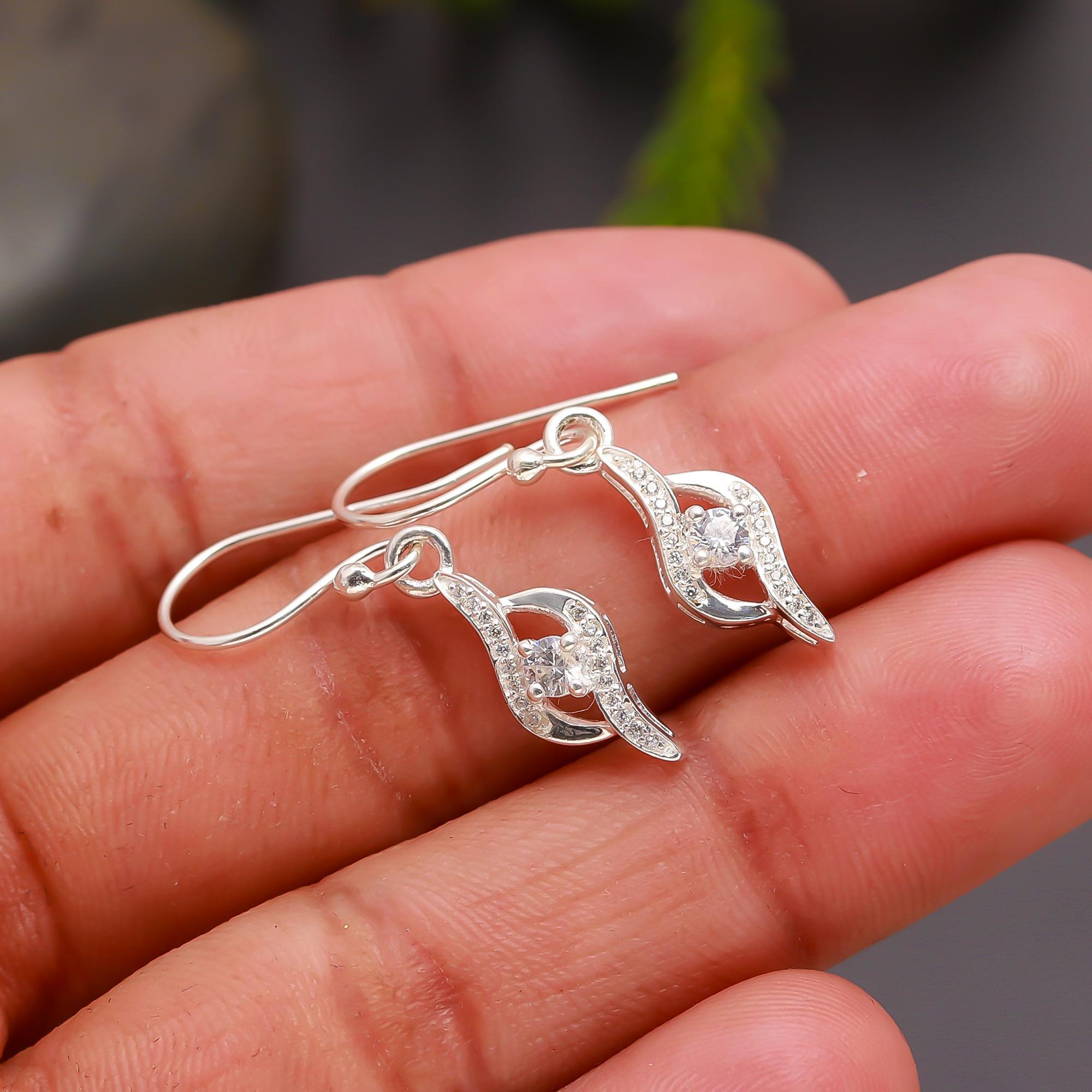 925 Silver CZ Flame-Inspired Dangle Earrings