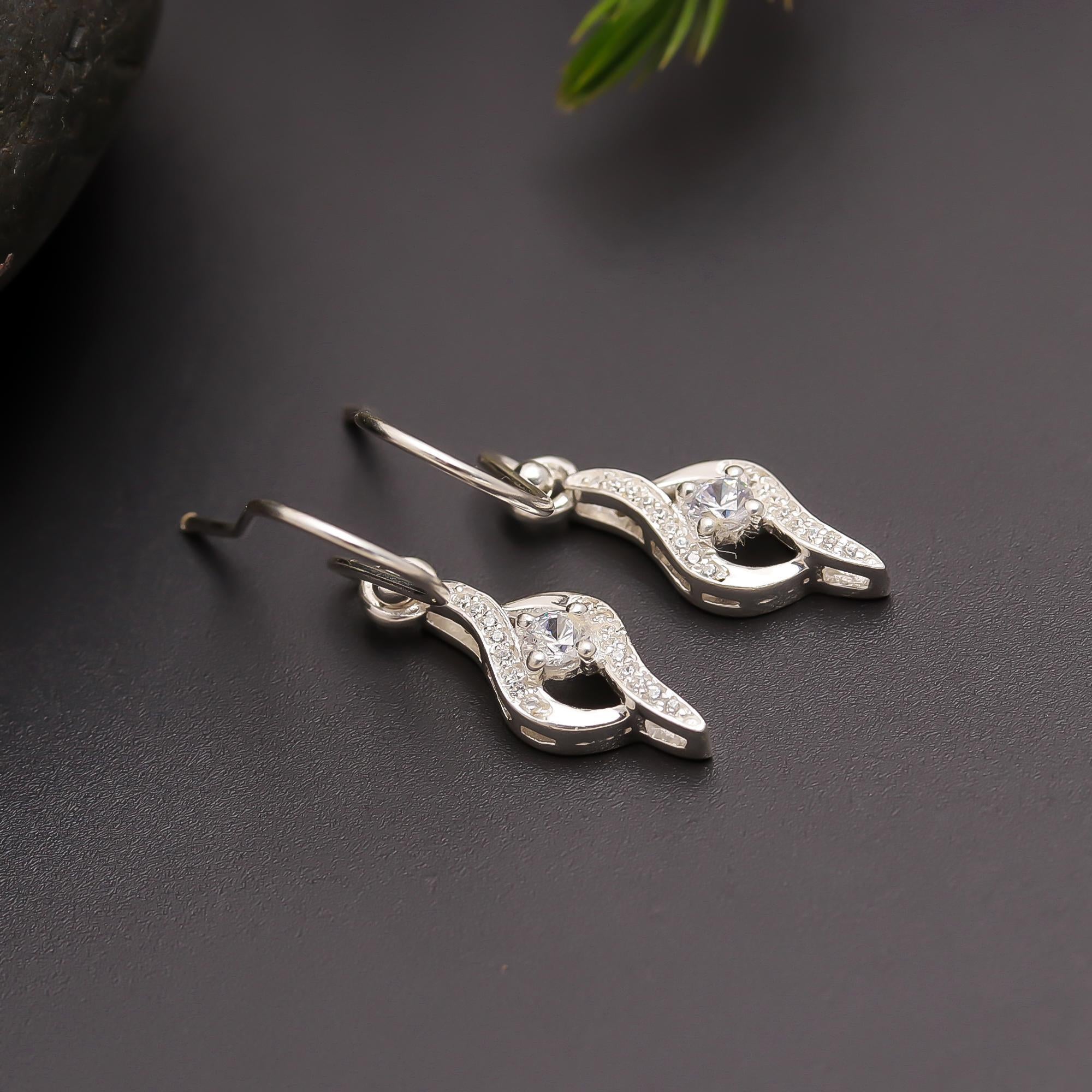 925 Silver CZ Flame-Inspired Dangle Earrings