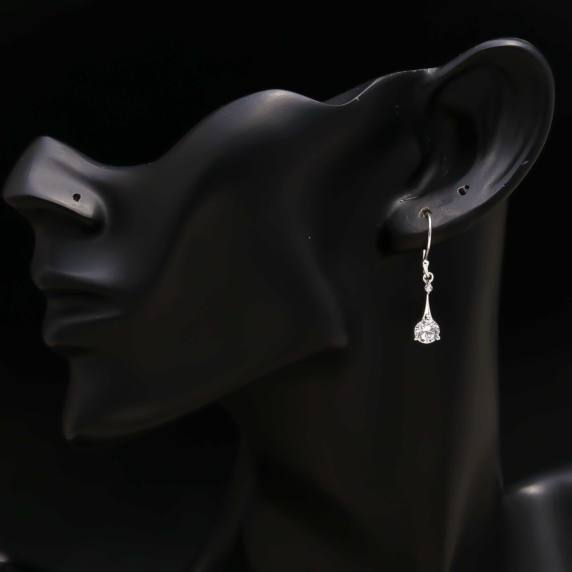 925 Silver Round CZ Drop Hook Earrings