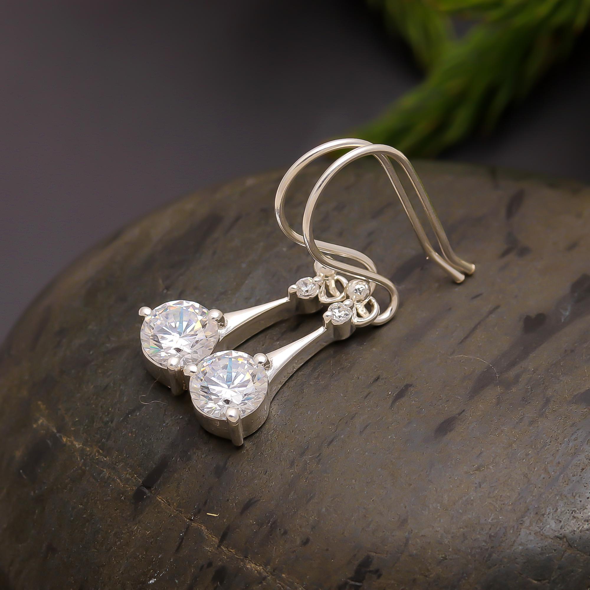 925 Silver Round CZ Dangle Earrings
