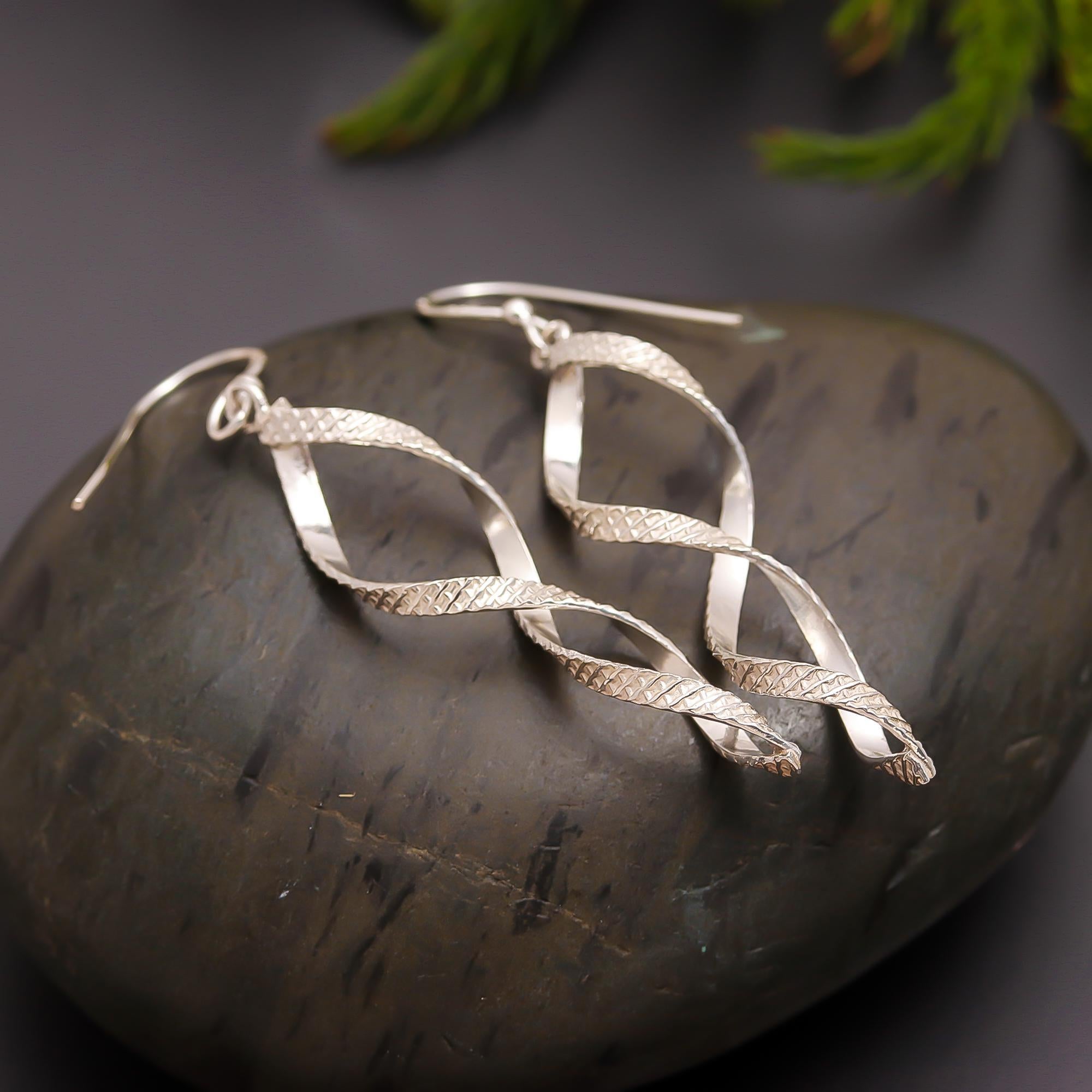 925 Silver Twisted Spiral Drop Earrings