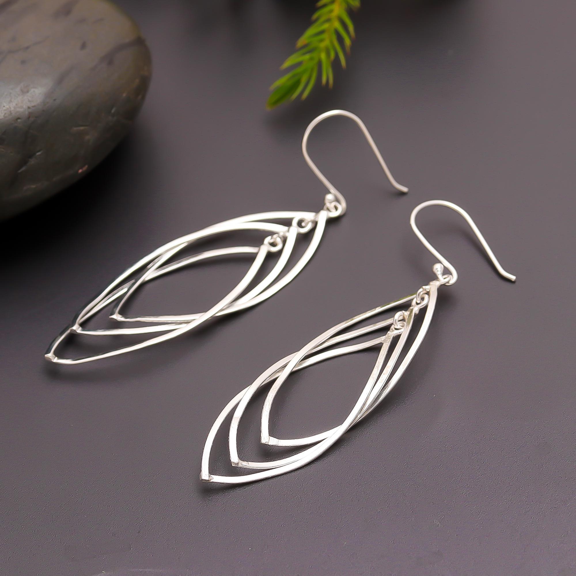925 Silver Layered Petal Drop Earrings