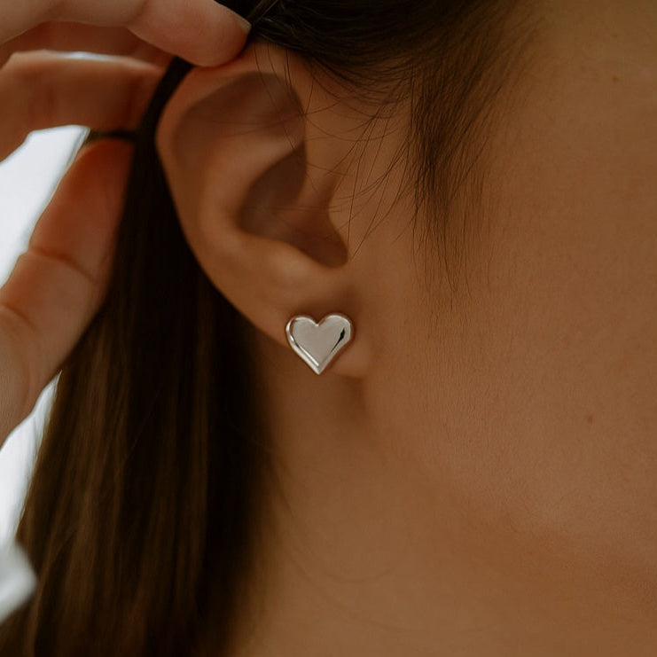 The Sterling Affection: Puffed Silver Heart Stud Earrings