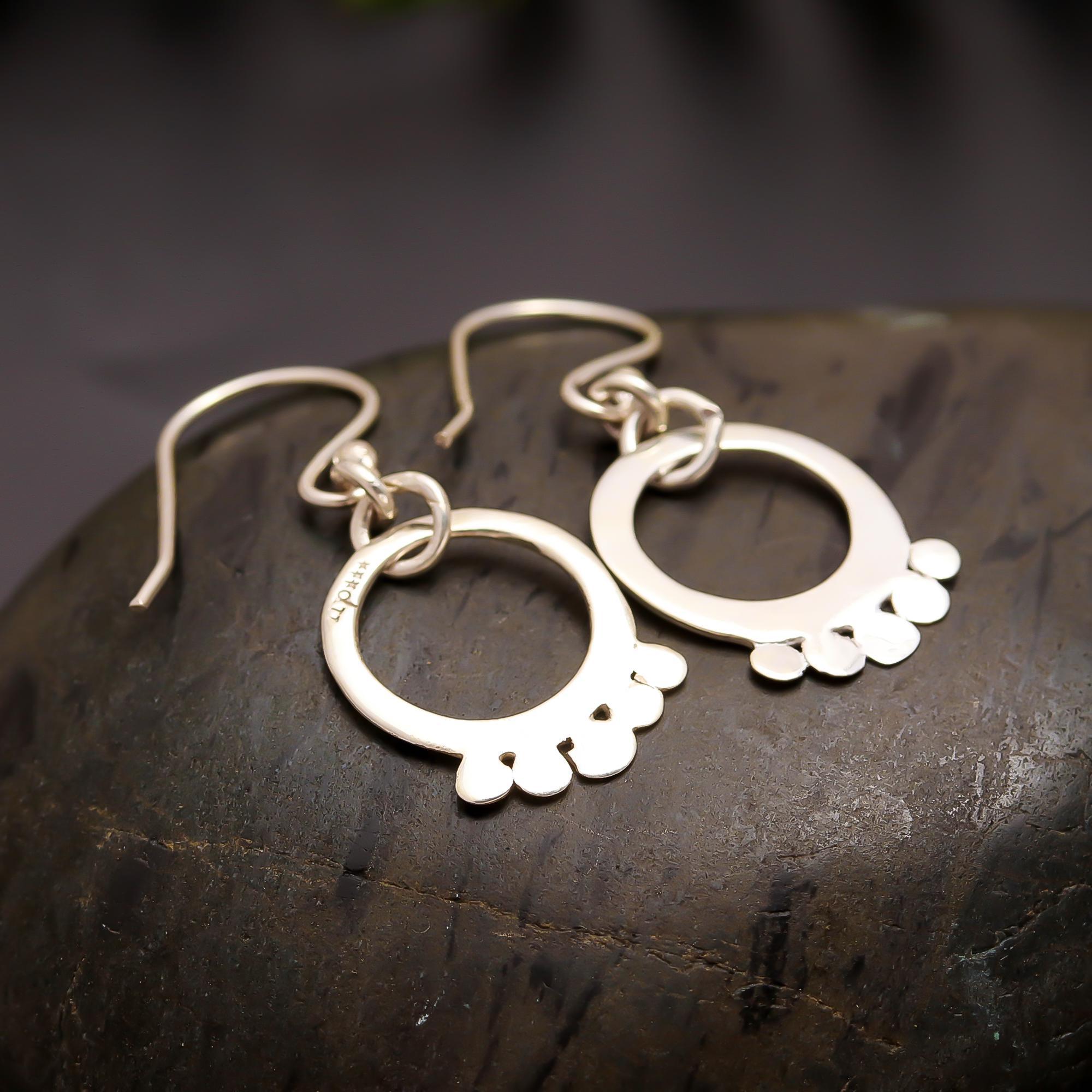 925 Silver Boho Chic Circle Drop Earrings