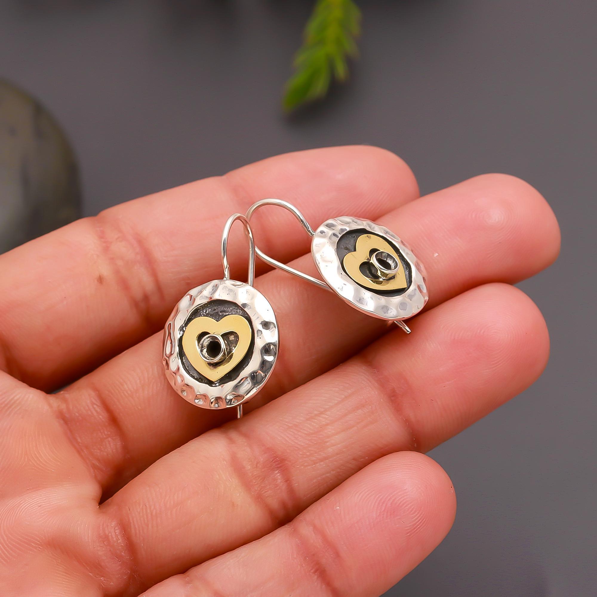 925 Silver Hammered Heart Disc Earrings