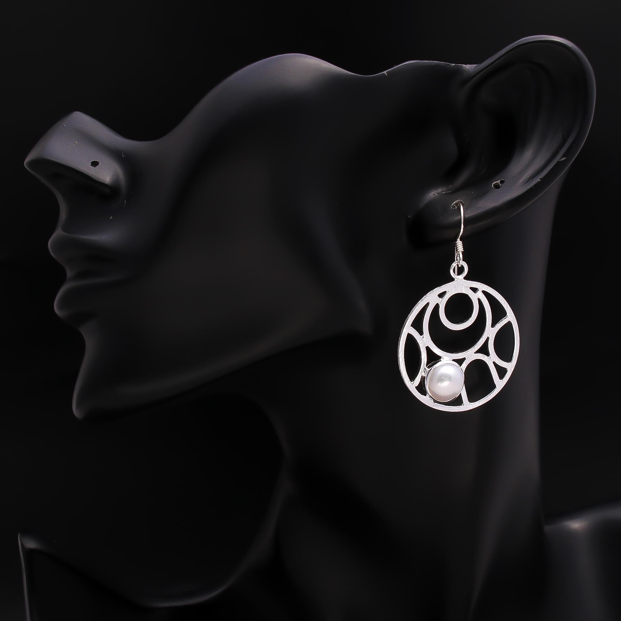 925 Silver Artistic Pearl Orbit Drop Earrings