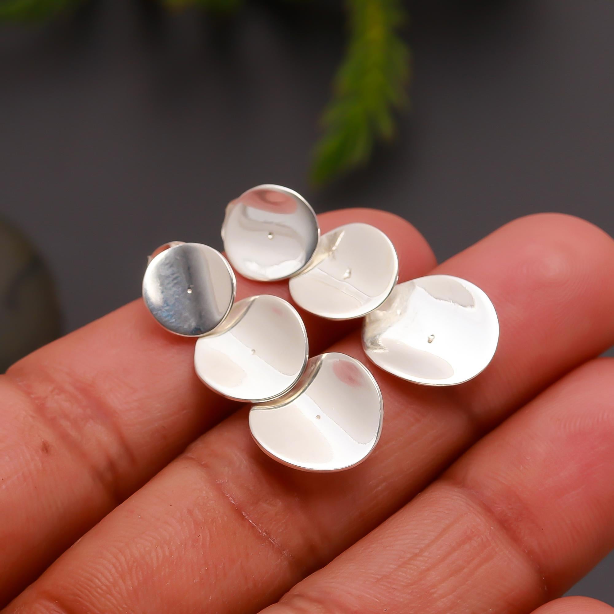 925 Silver Abstract Petal Disc Earrings