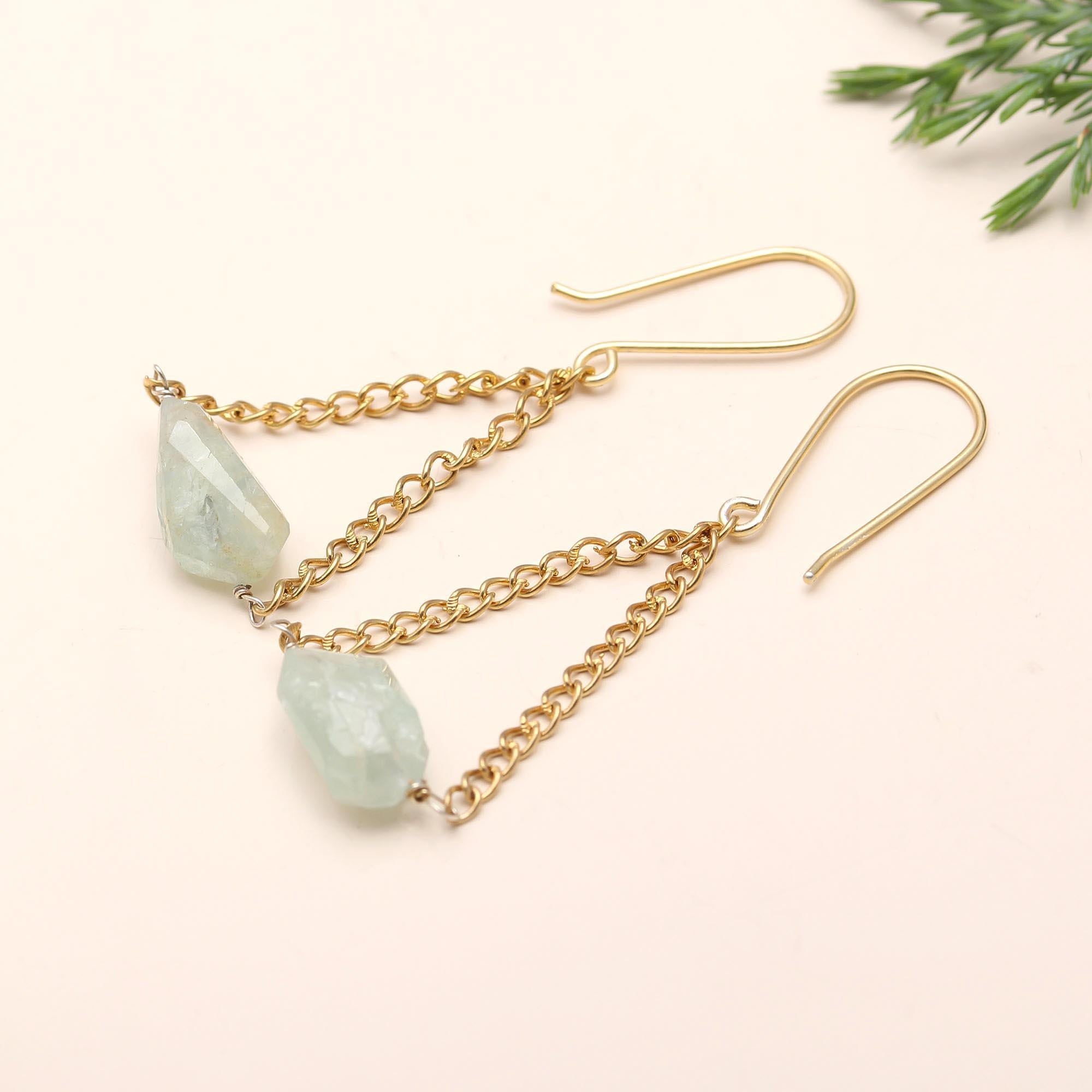 925 Silver Raw Aquamarine Dangle Earrings