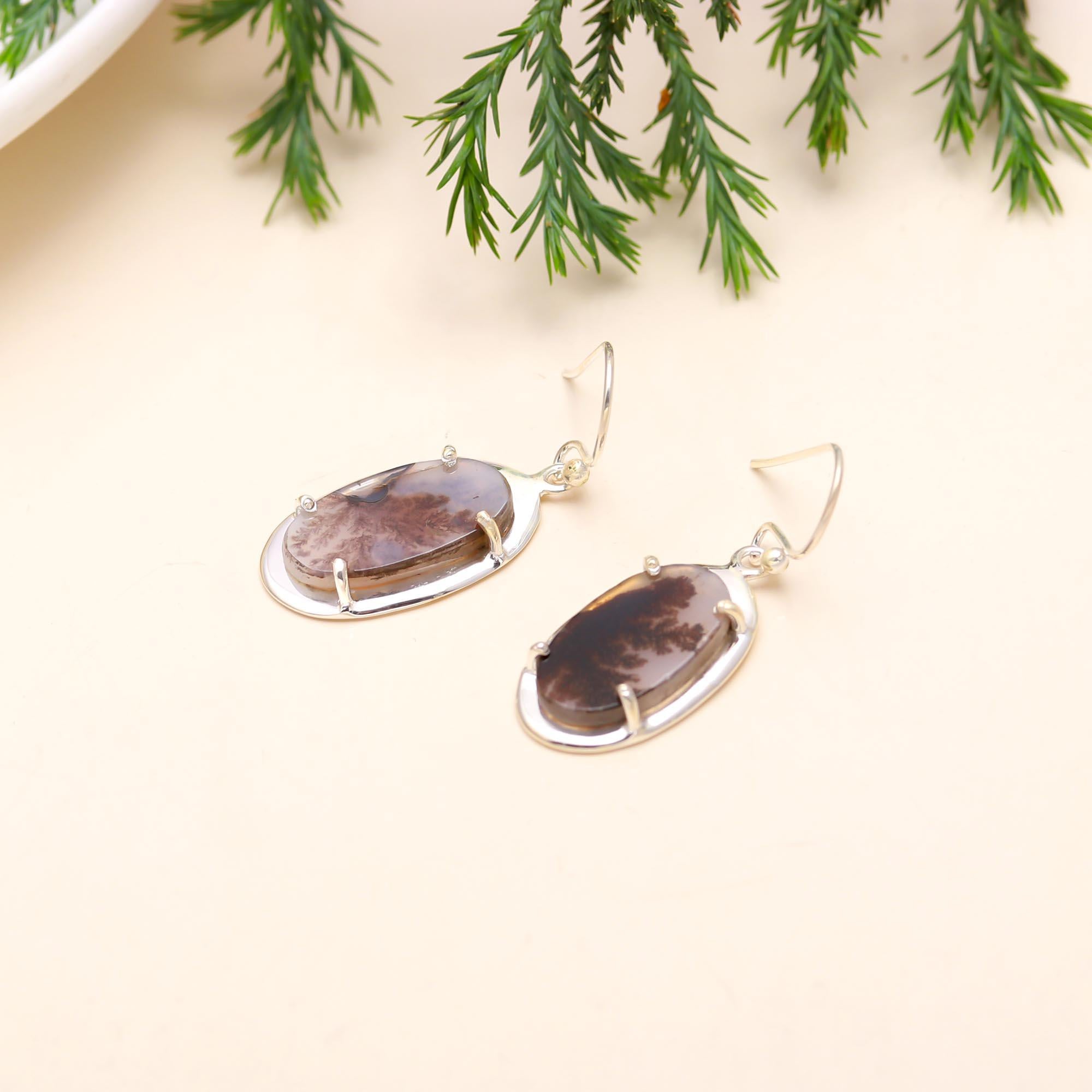 925 Sterling Silver Dendritic Agate Dangle Earrings
