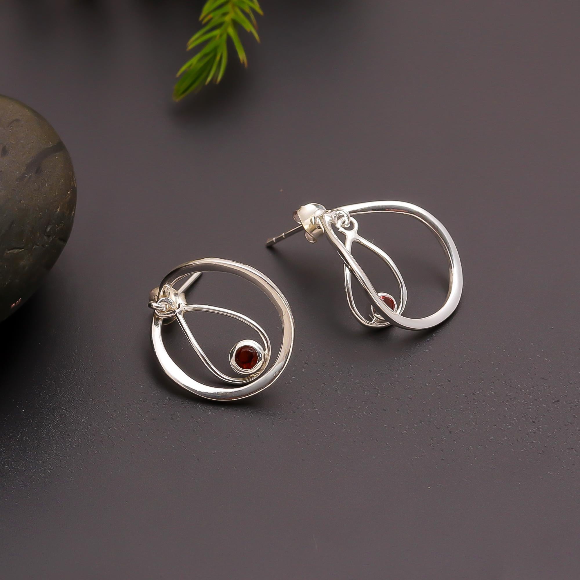 925 Silver Dual Teardrop Garnet Earrings
