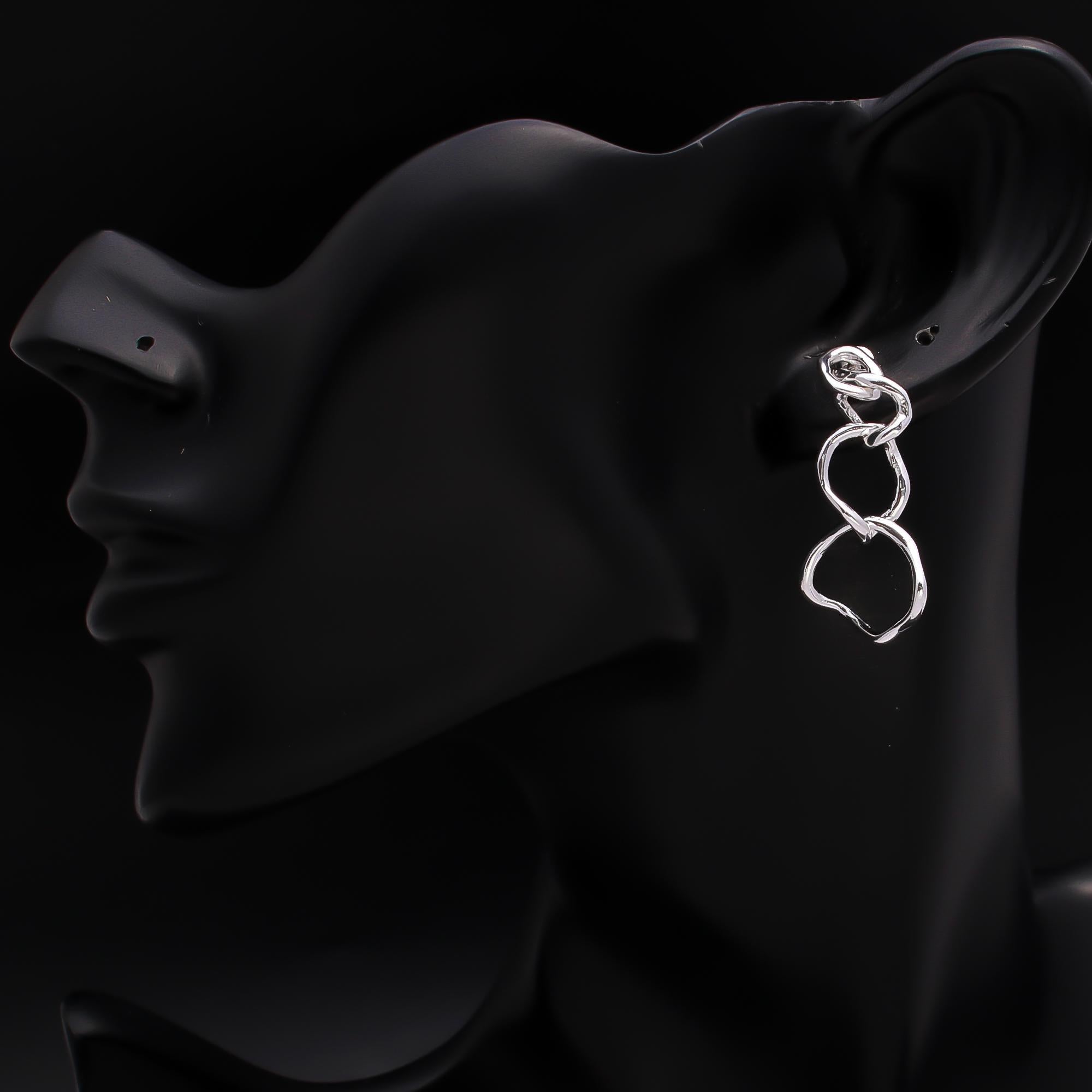 925 Silver Abstract Chain Link Drop Earrings