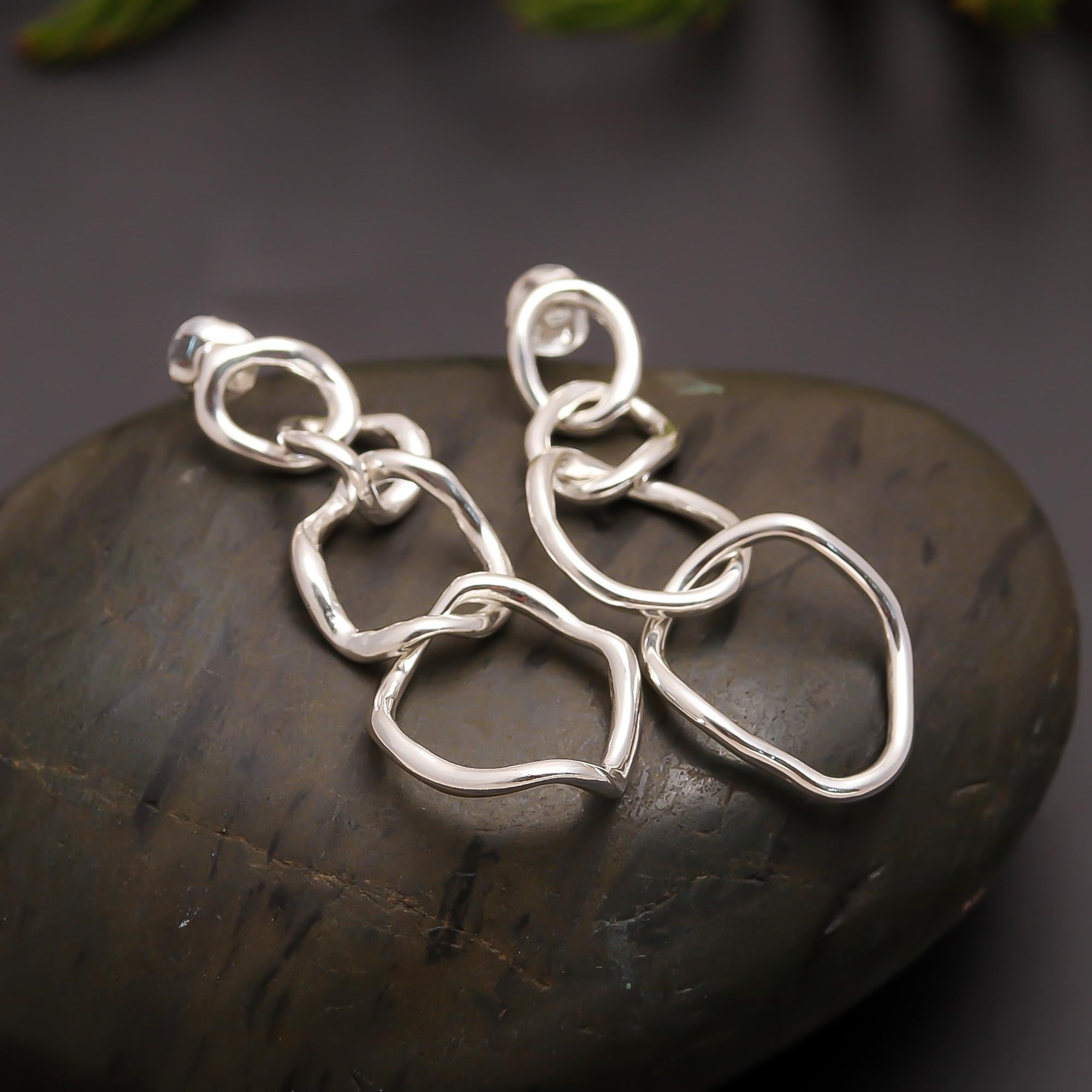 925 Silver Abstract Chain Link Drop Earrings