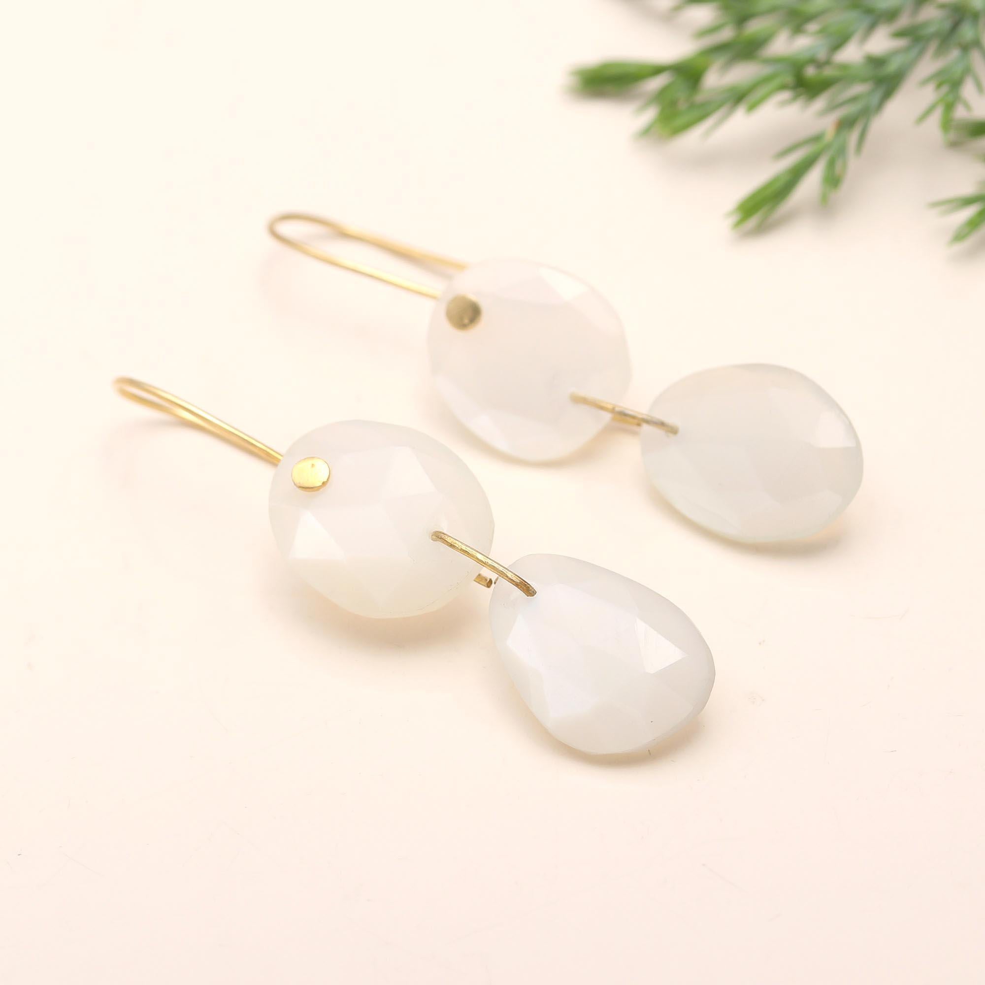 925 Silver White Chalcedony Dangle Earrings