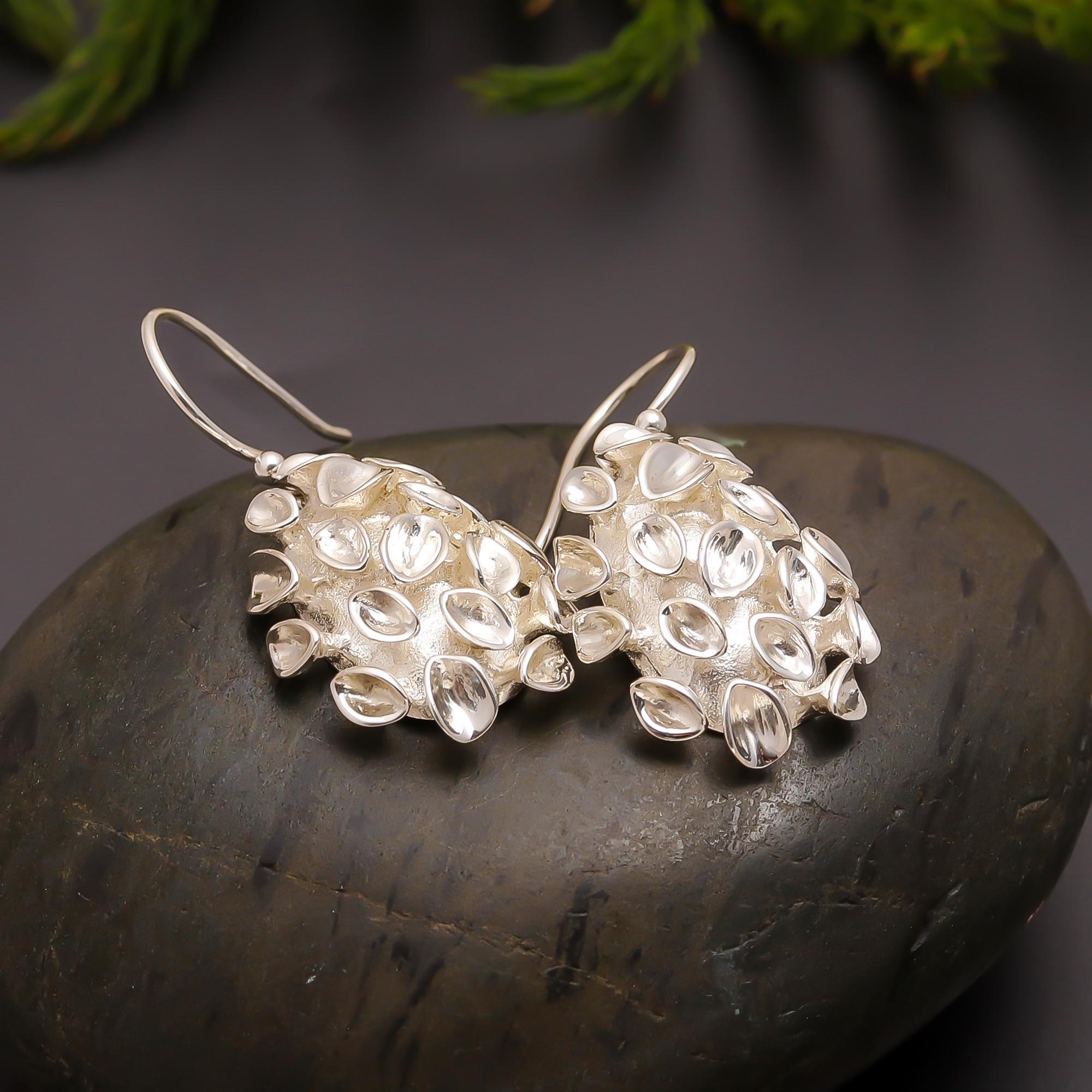 925 Sterling Silver Textured Drop Earrings