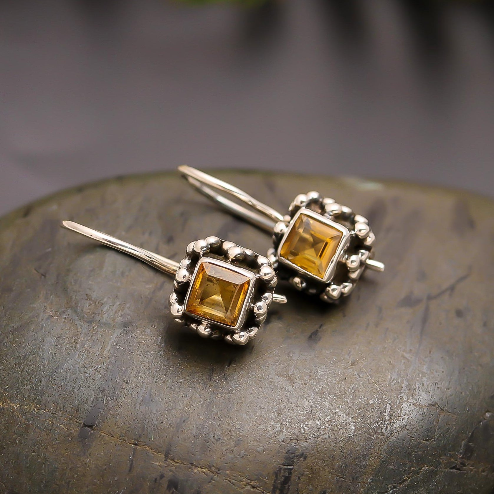 925 Silver Vintage Citrine Drop Earrings