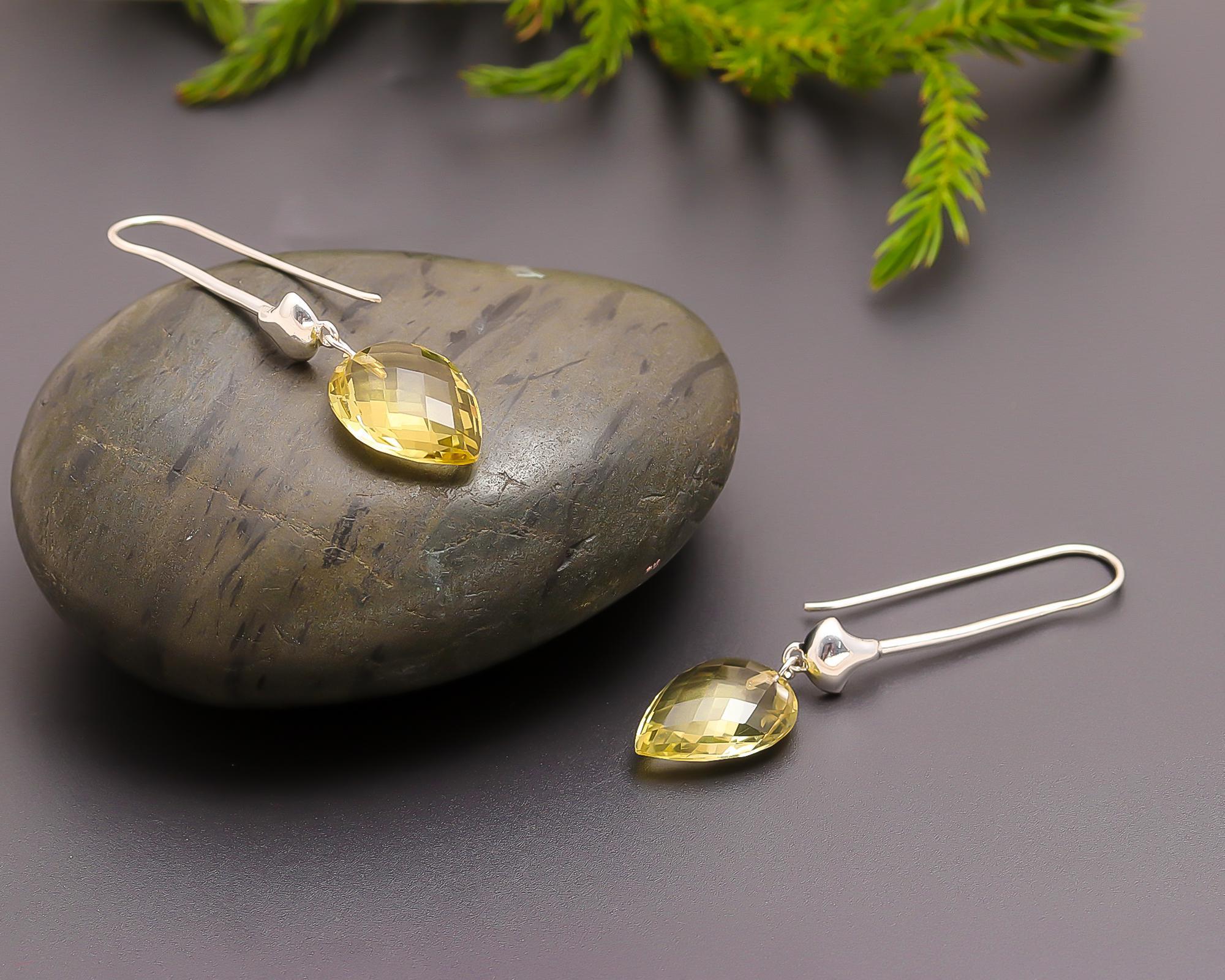 925 Silver Citrine Drop Earrings