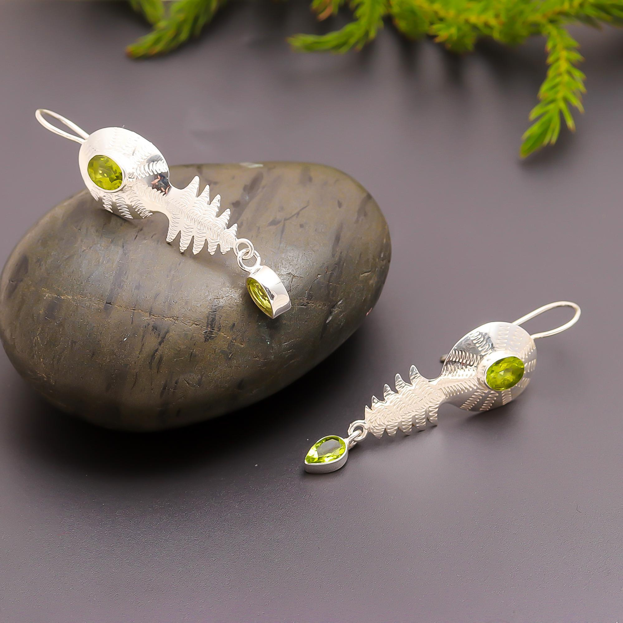 925 Silver Peridot Dangle Earrings