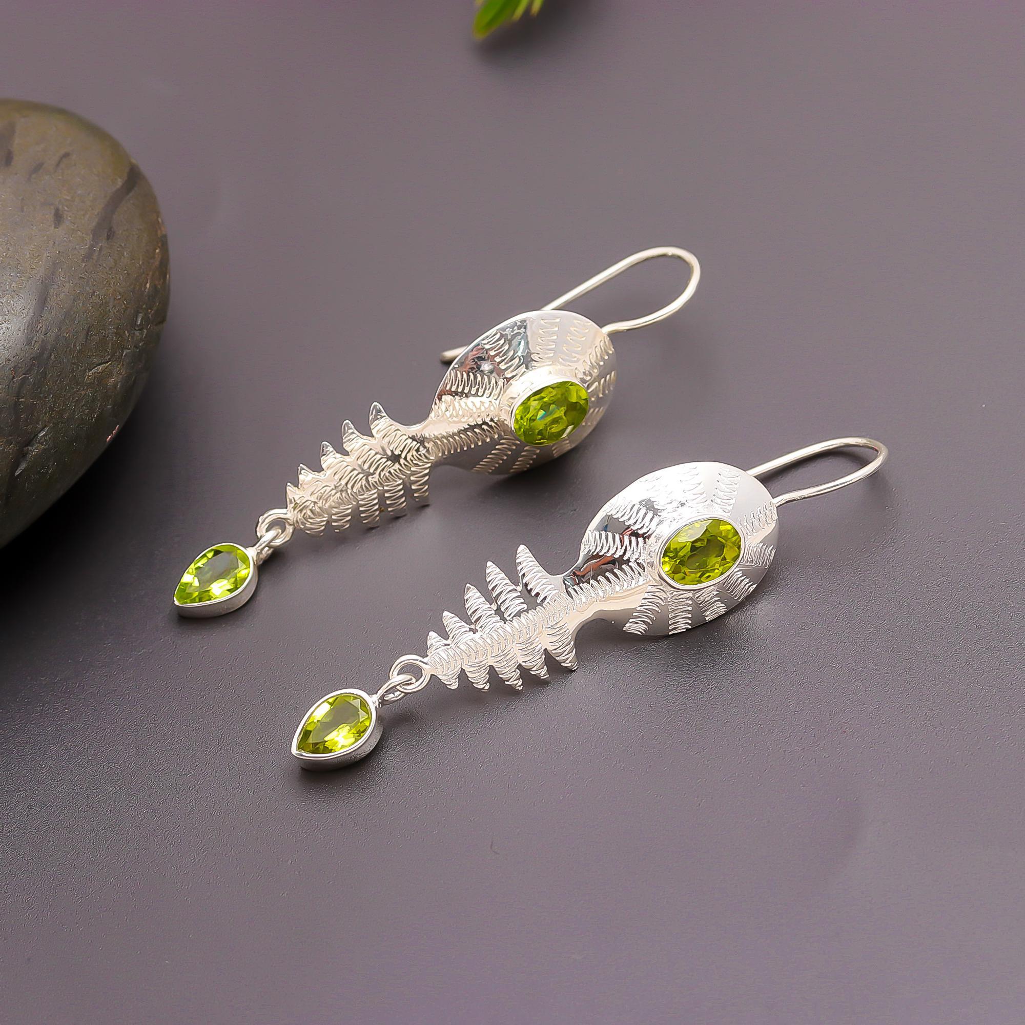 925 Silver Peridot Dangle Earrings