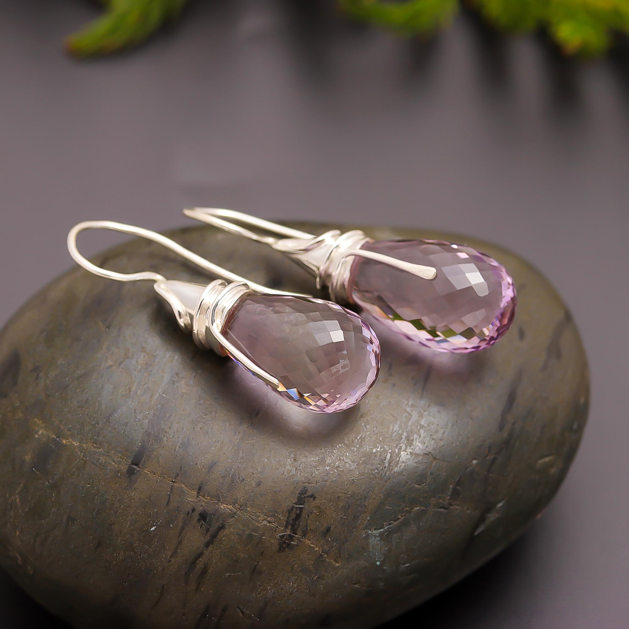 925 Silver Faceted Amethyst Teardrop Earrings