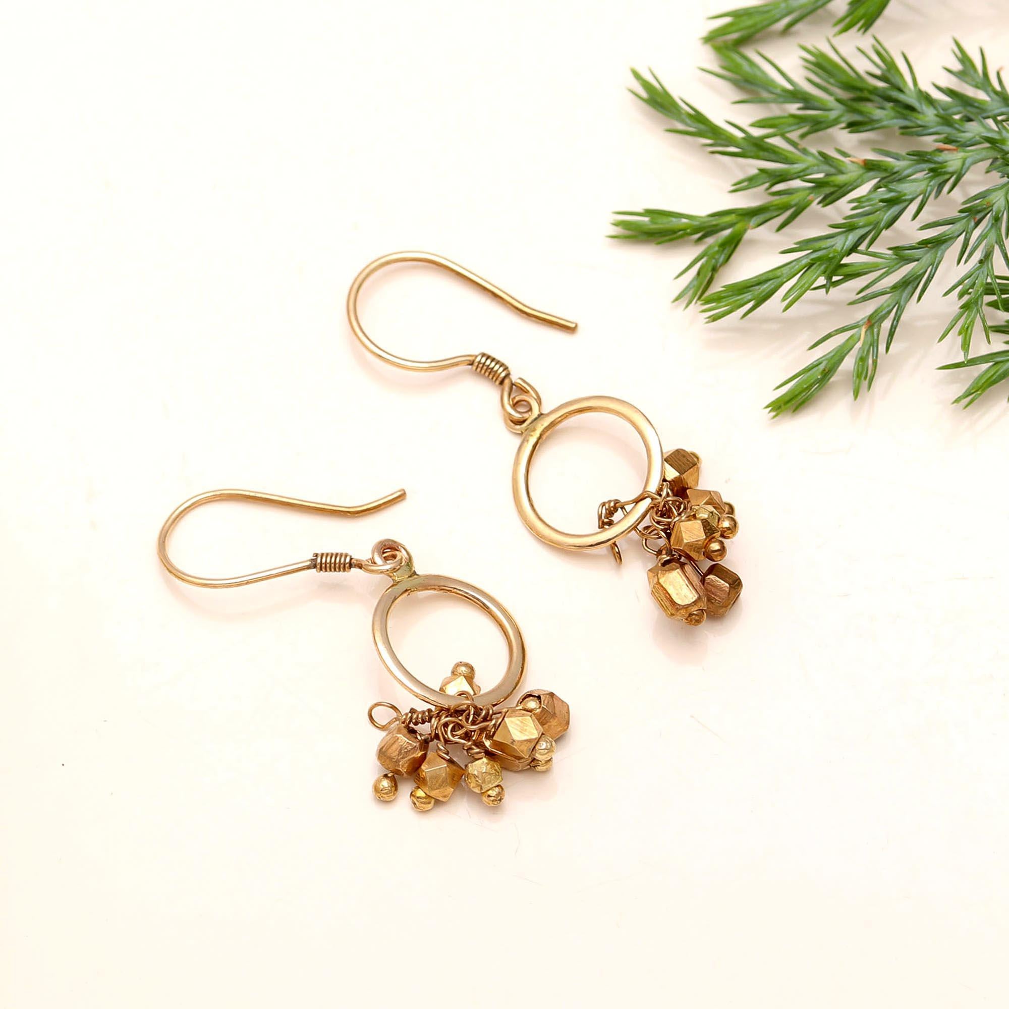 925 Silver Pyrite Cluster Dangle Earrings