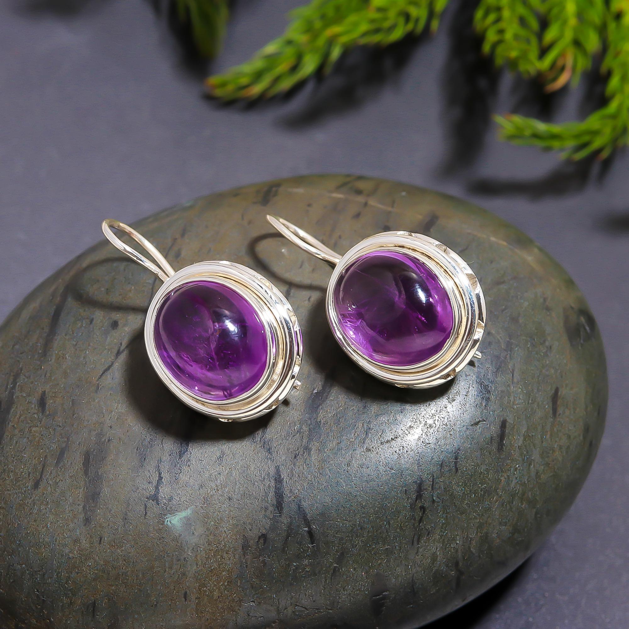 925 Silver Oval Amethyst Drop Earrings