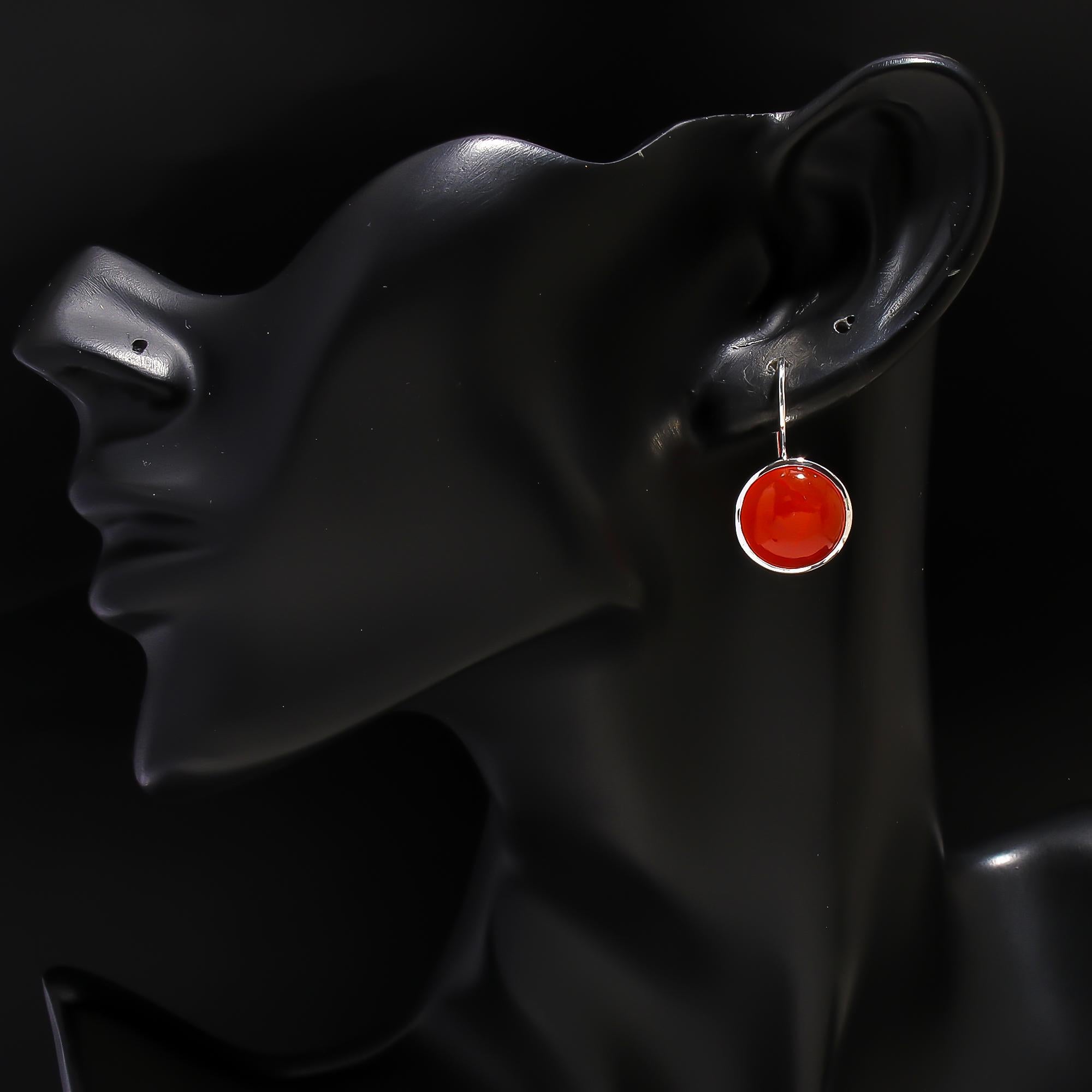925 Silver Round Carnelian Drop Earrings