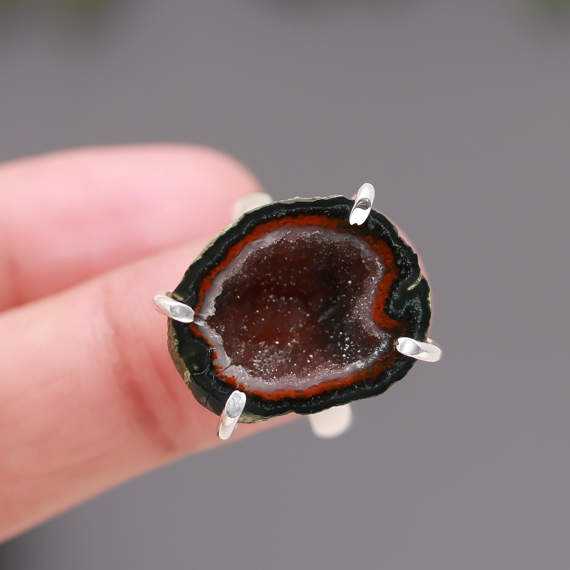 925 Silver Raw Slice Druzy Geode Ring