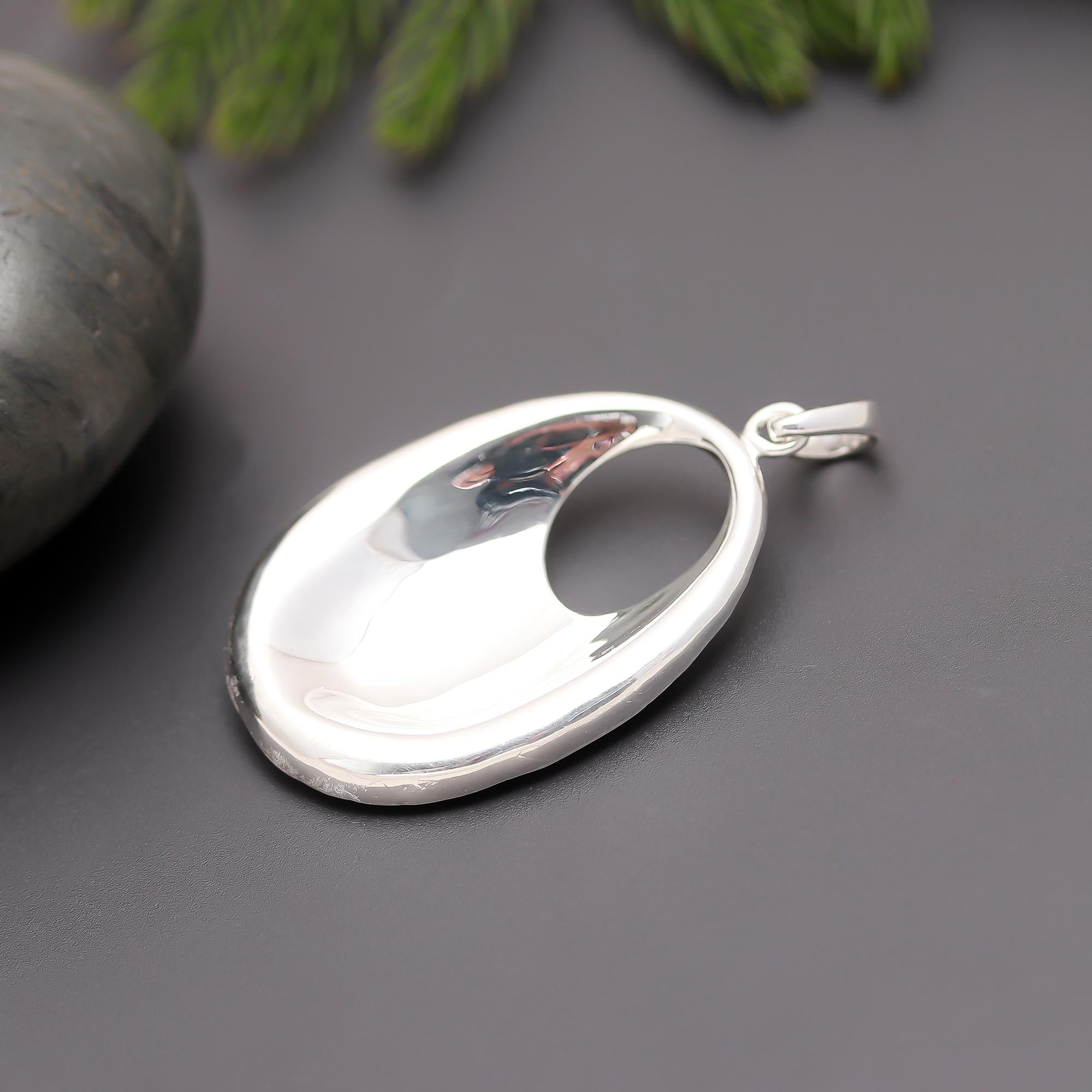 The Liquid Oval: Sculptural Sterling Silver Pendant
