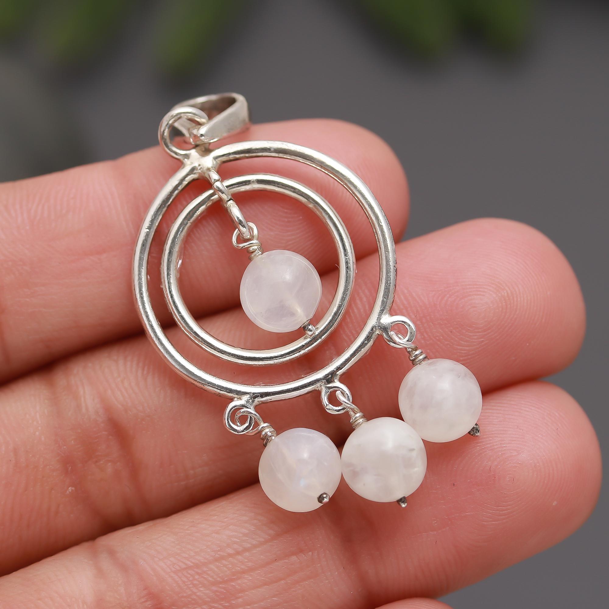 925 Silver Double Circle Moonstone Beads Pendant