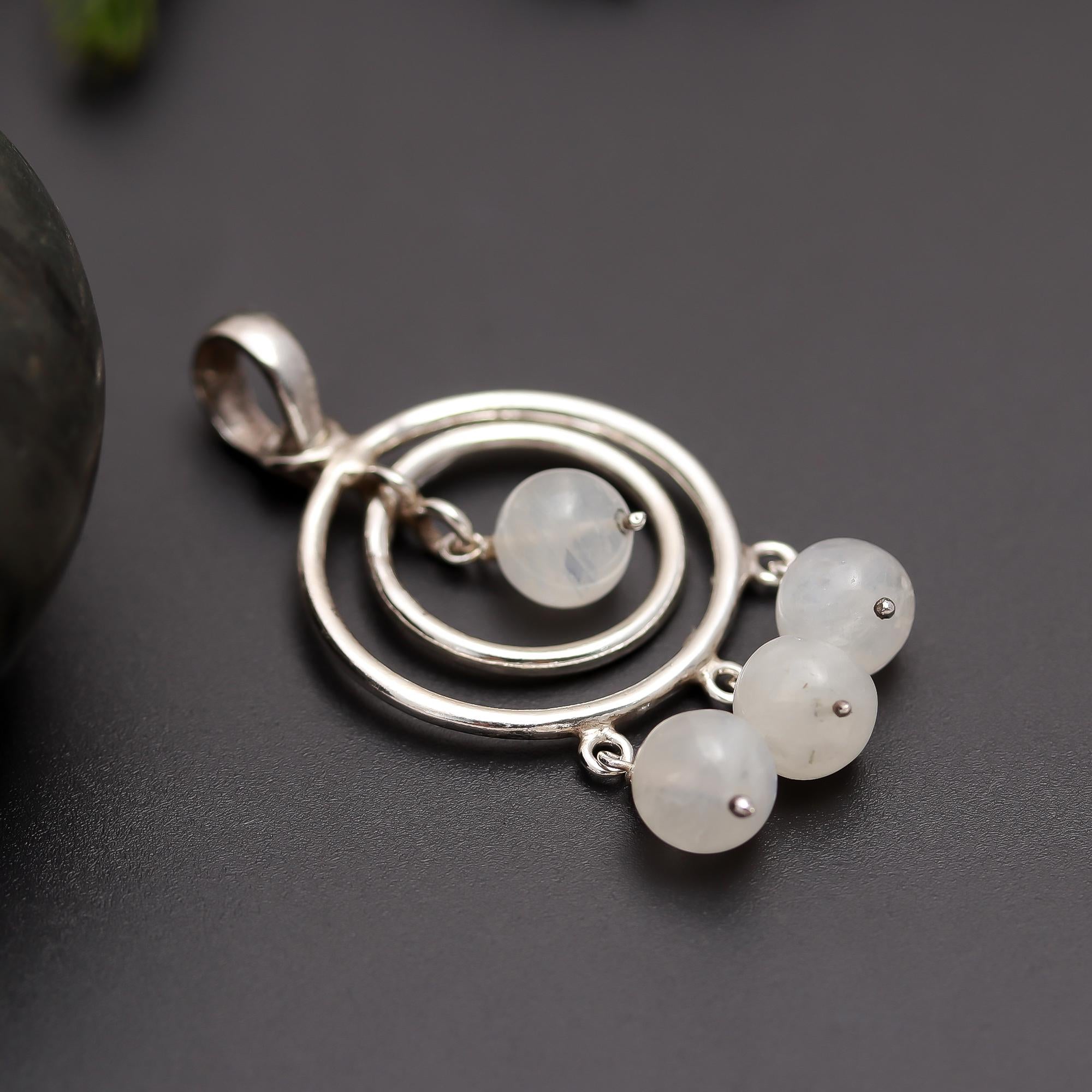 925 Silver Double Circle Moonstone Beads Pendant