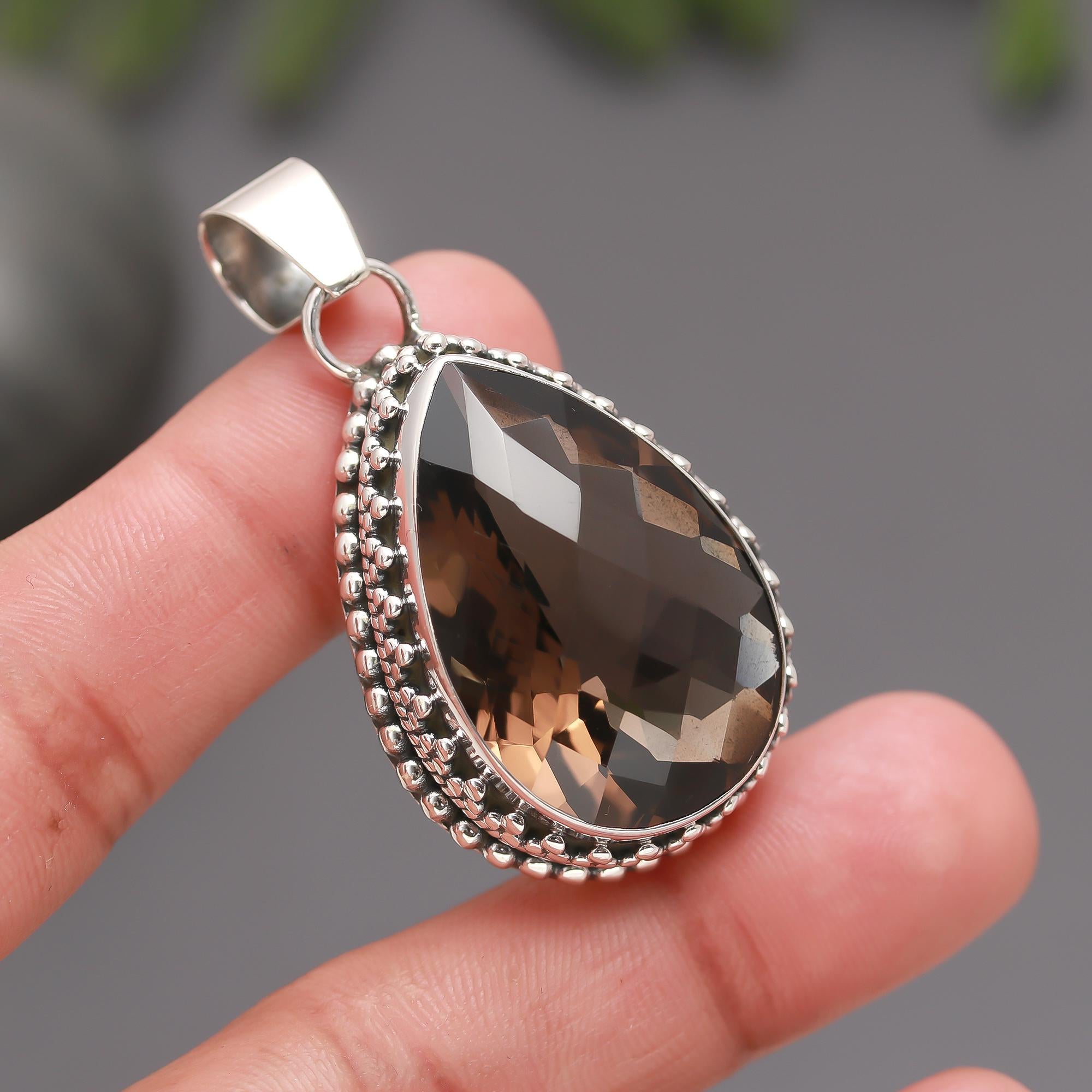 925 Silver Teardrop Smoky Quartz Pendant