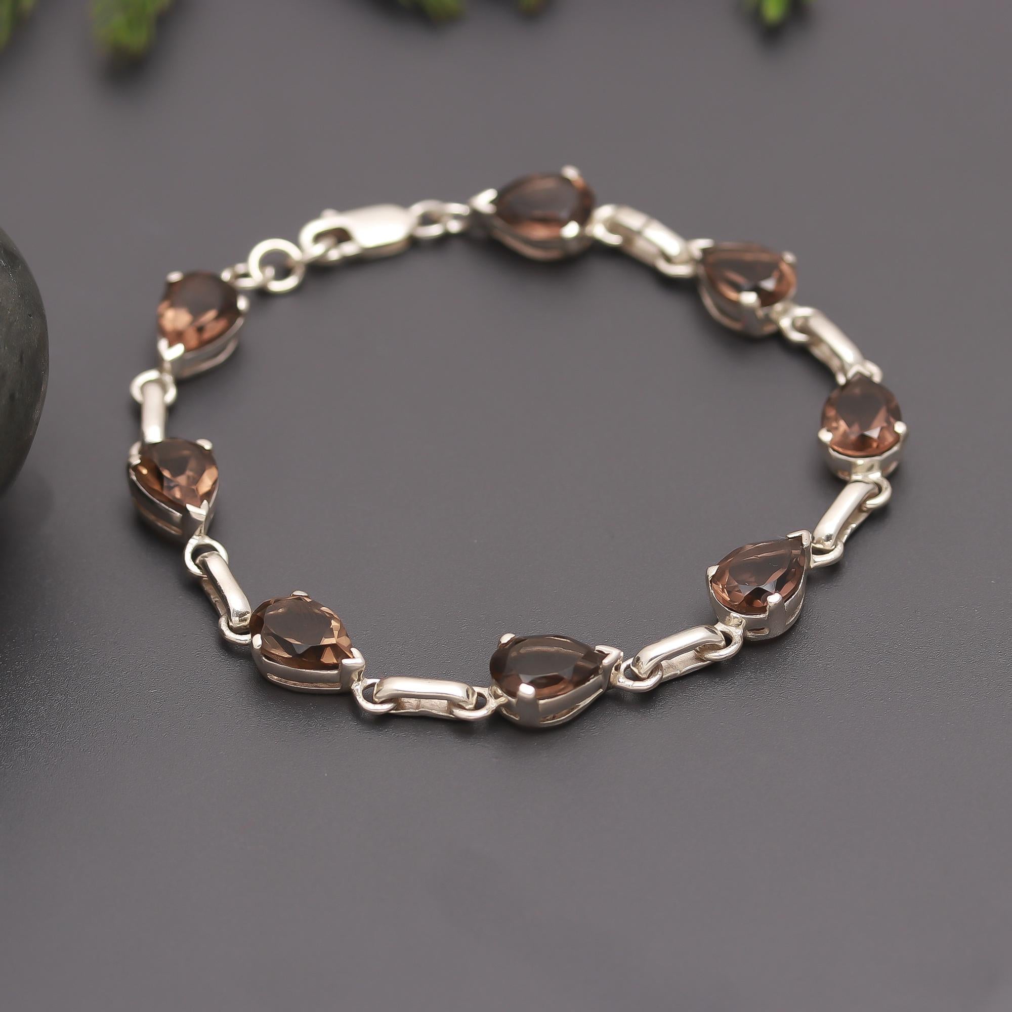 925 Silver Smoky Quartz Link Bracelet