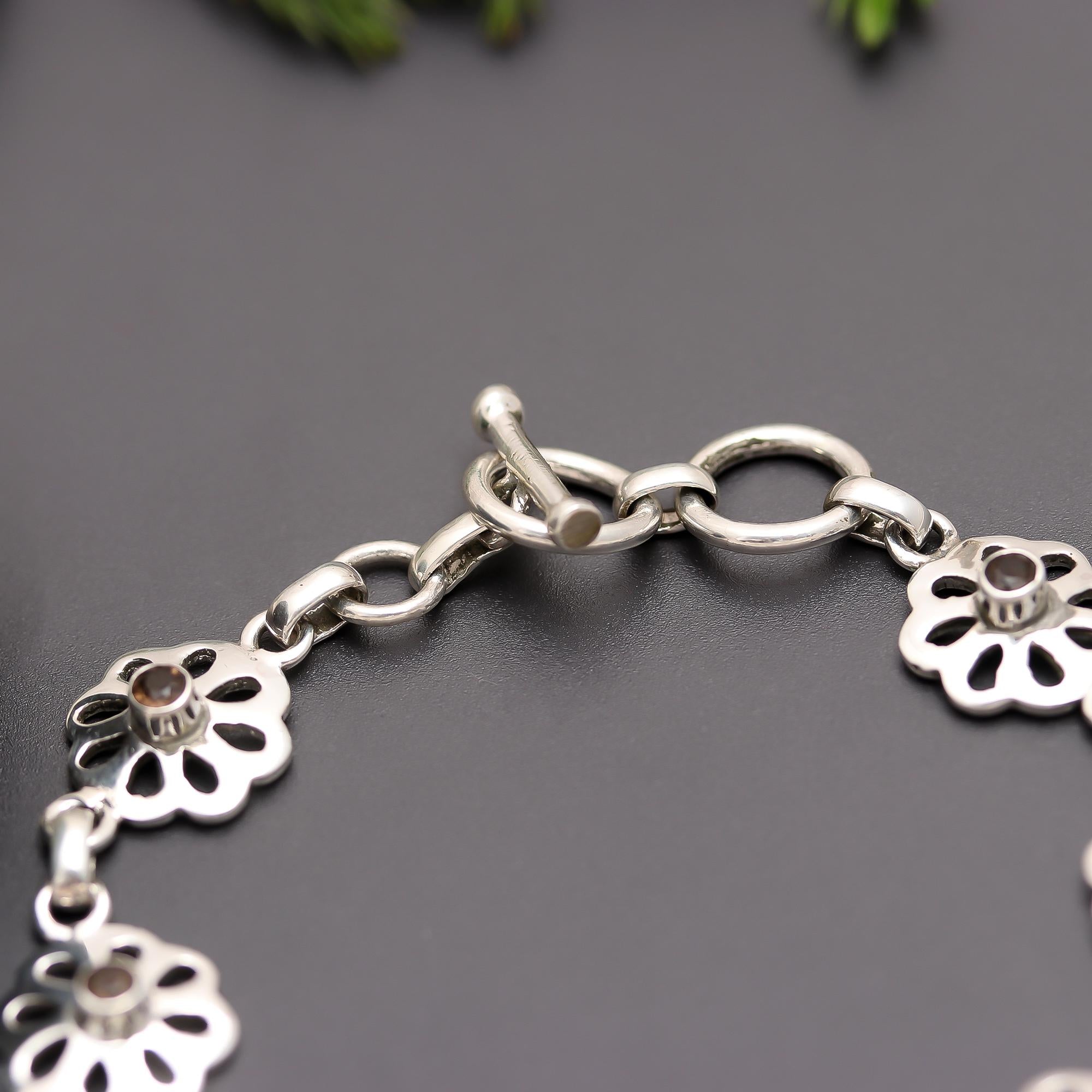 925 Silver Floral Link Bracelet