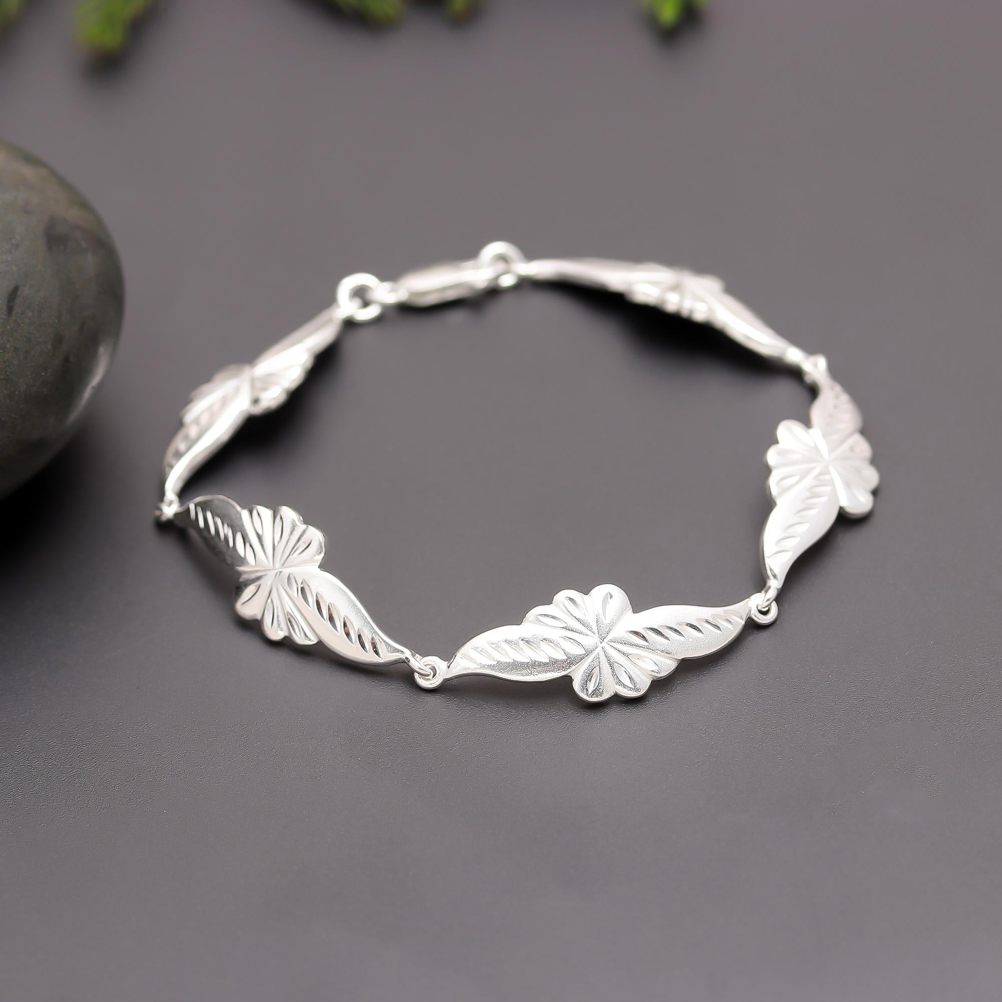 925 Silver Leaf Link Bracelet