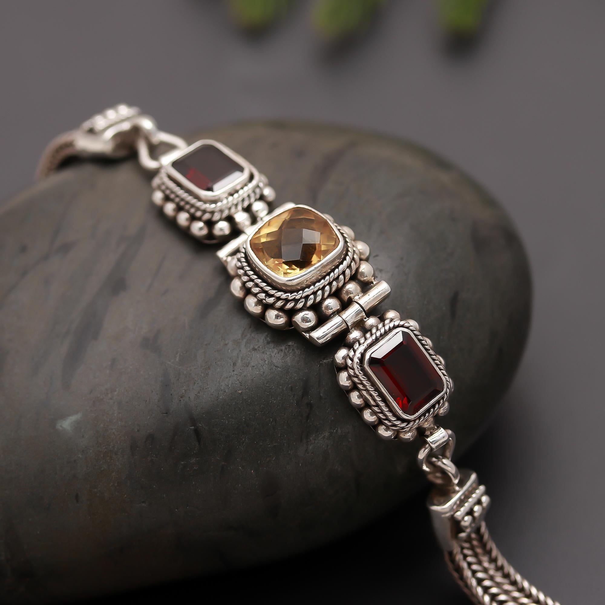 925 Silver Citrine & Garnet Bracelet