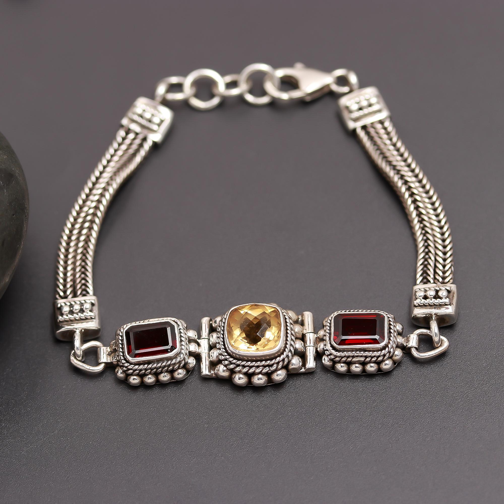 925 Silver Citrine & Garnet Bracelet