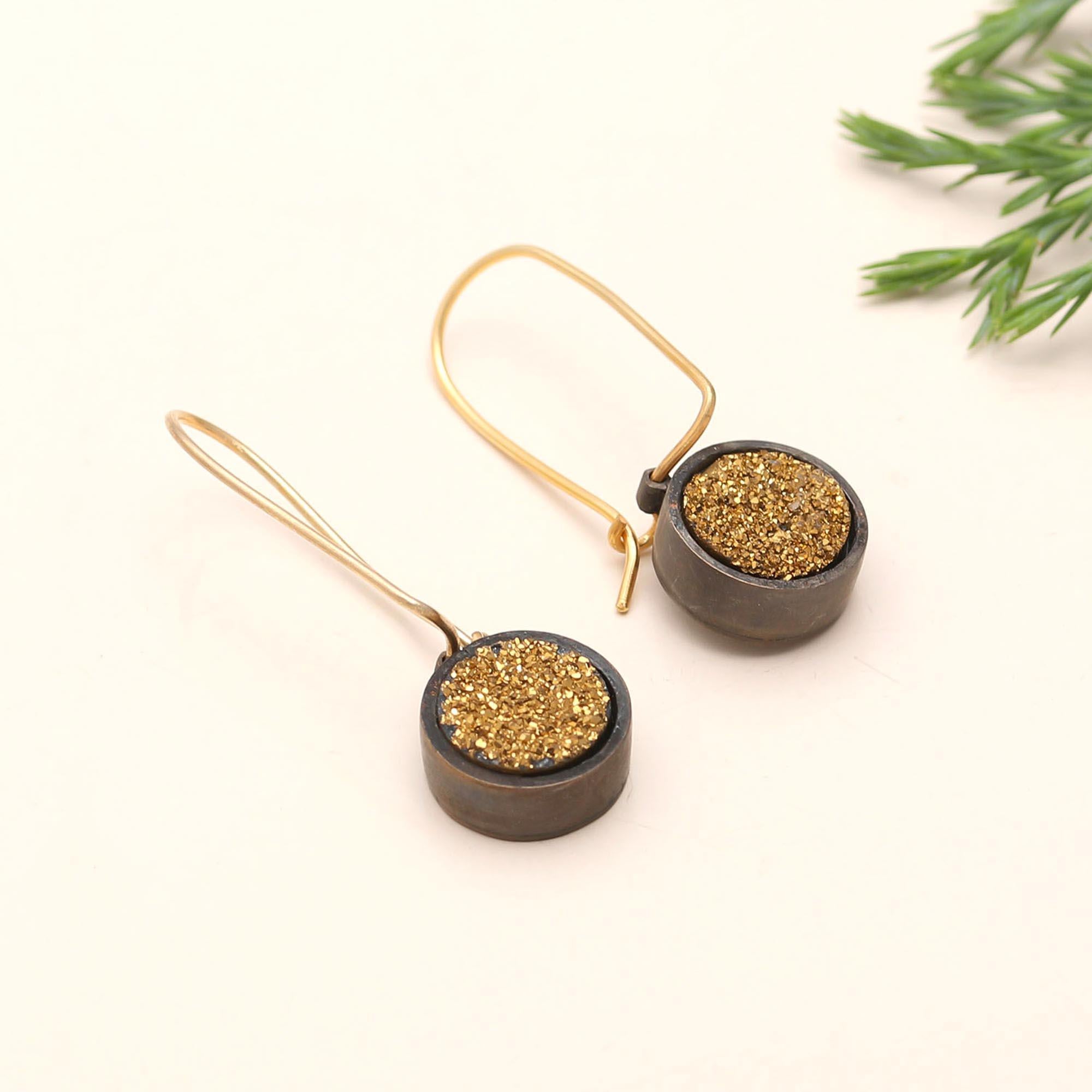 925 Silver Gold Druzy Dangle Earrings