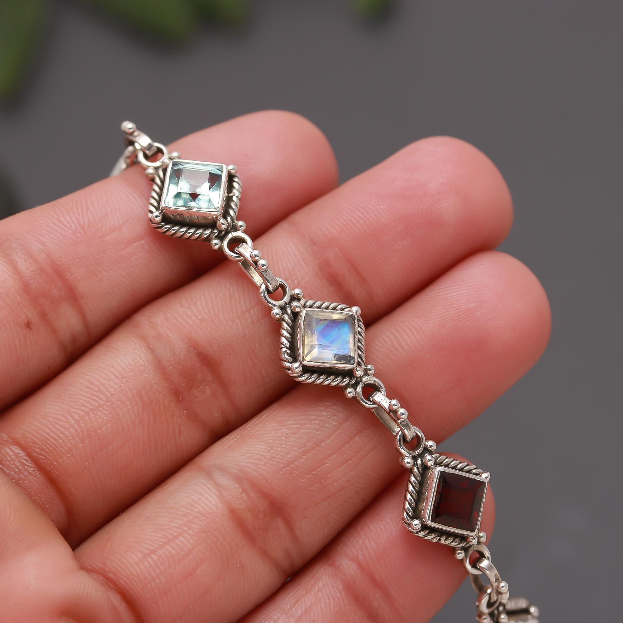 925 Silver Multi-Gemstone Bracelet