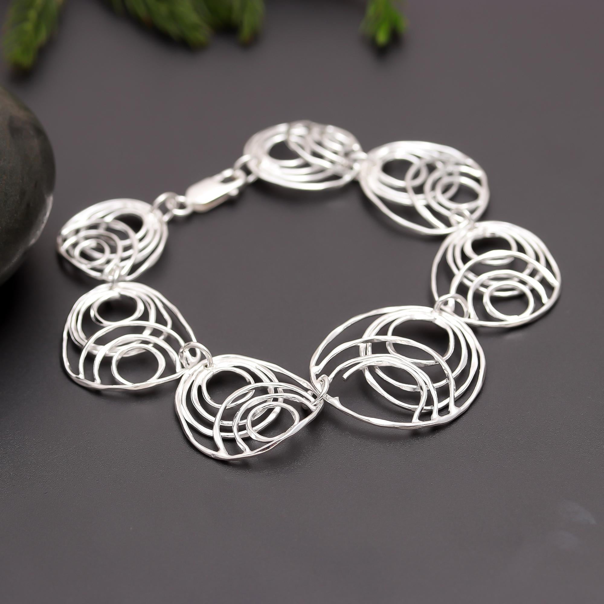 925 Silver Abstract Spiral Link Bracelet