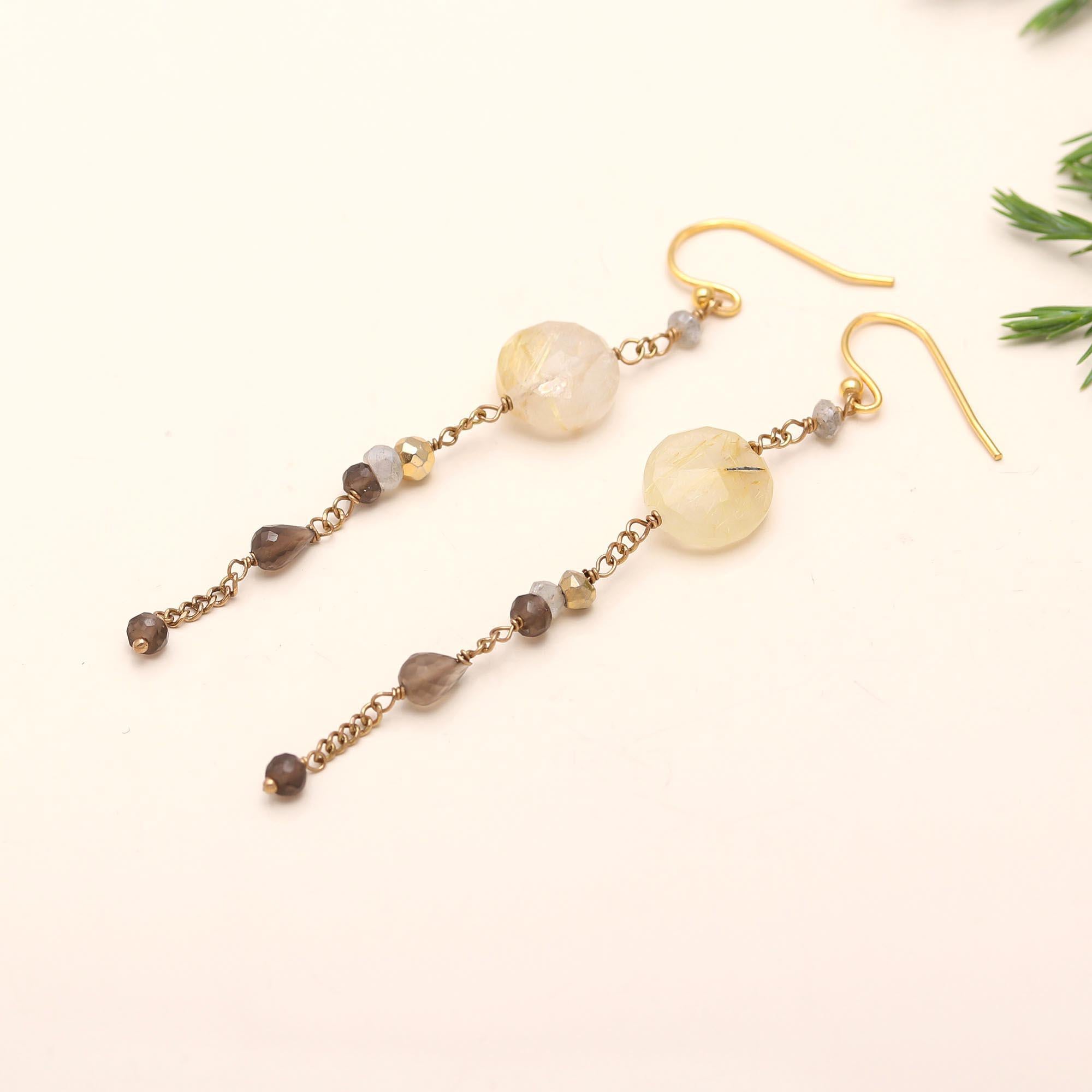 925 Silver Quartz Beaded Dangle Earrings