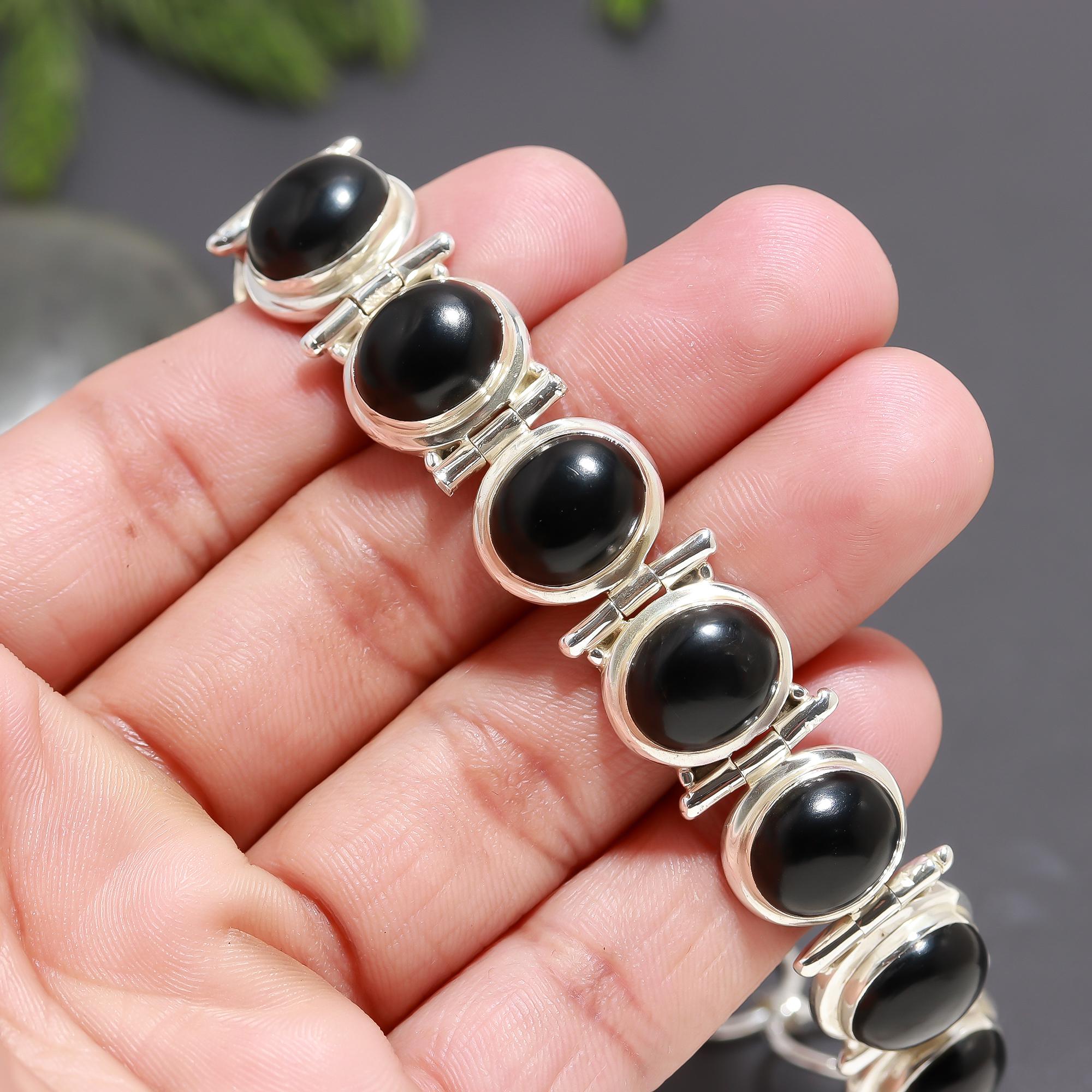925 Silver Black Onyx Link Bracelet