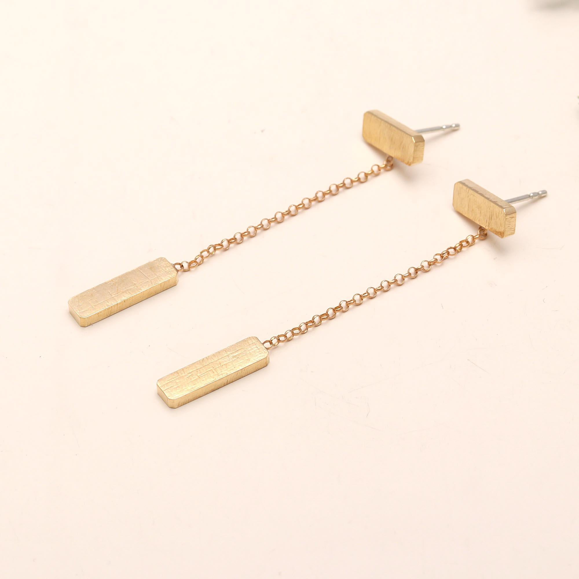 925 Silver Bar Chain Drop Earrings