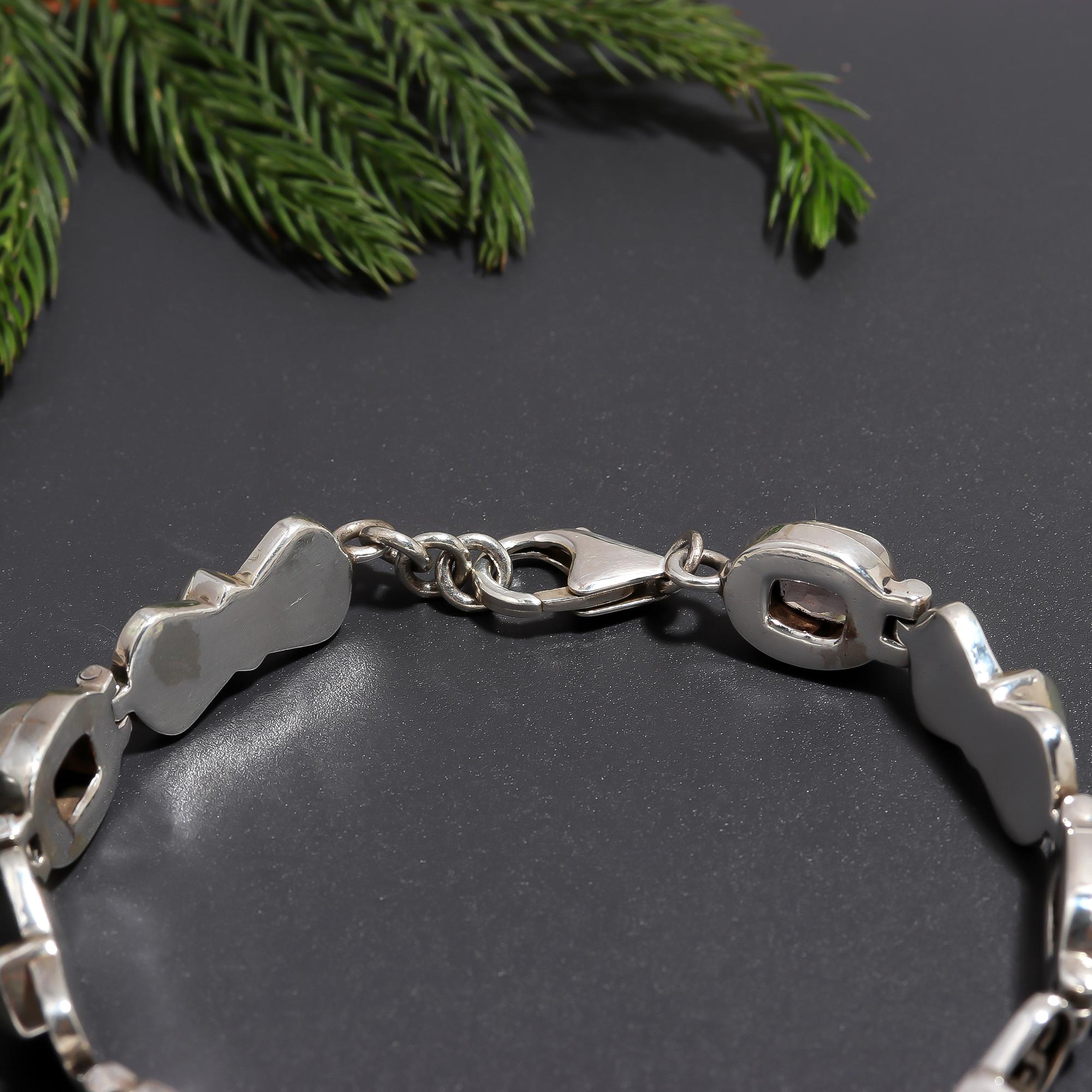 925 Silver Rose Quartz & Green Aventurine Link Bracelet