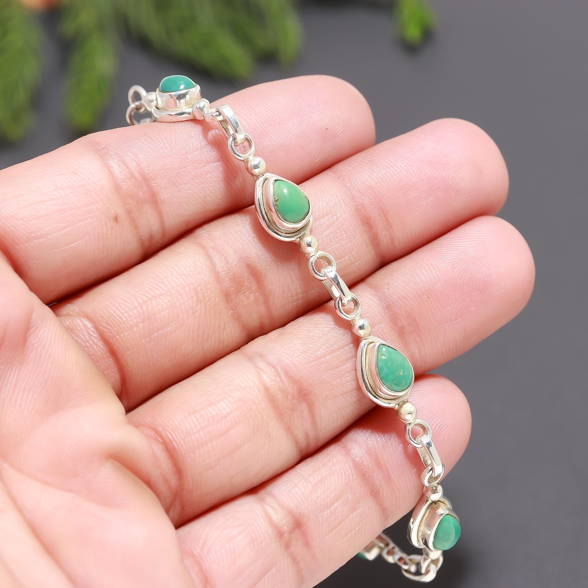 925 Silver Teardrop Turquoise Link Bracelet